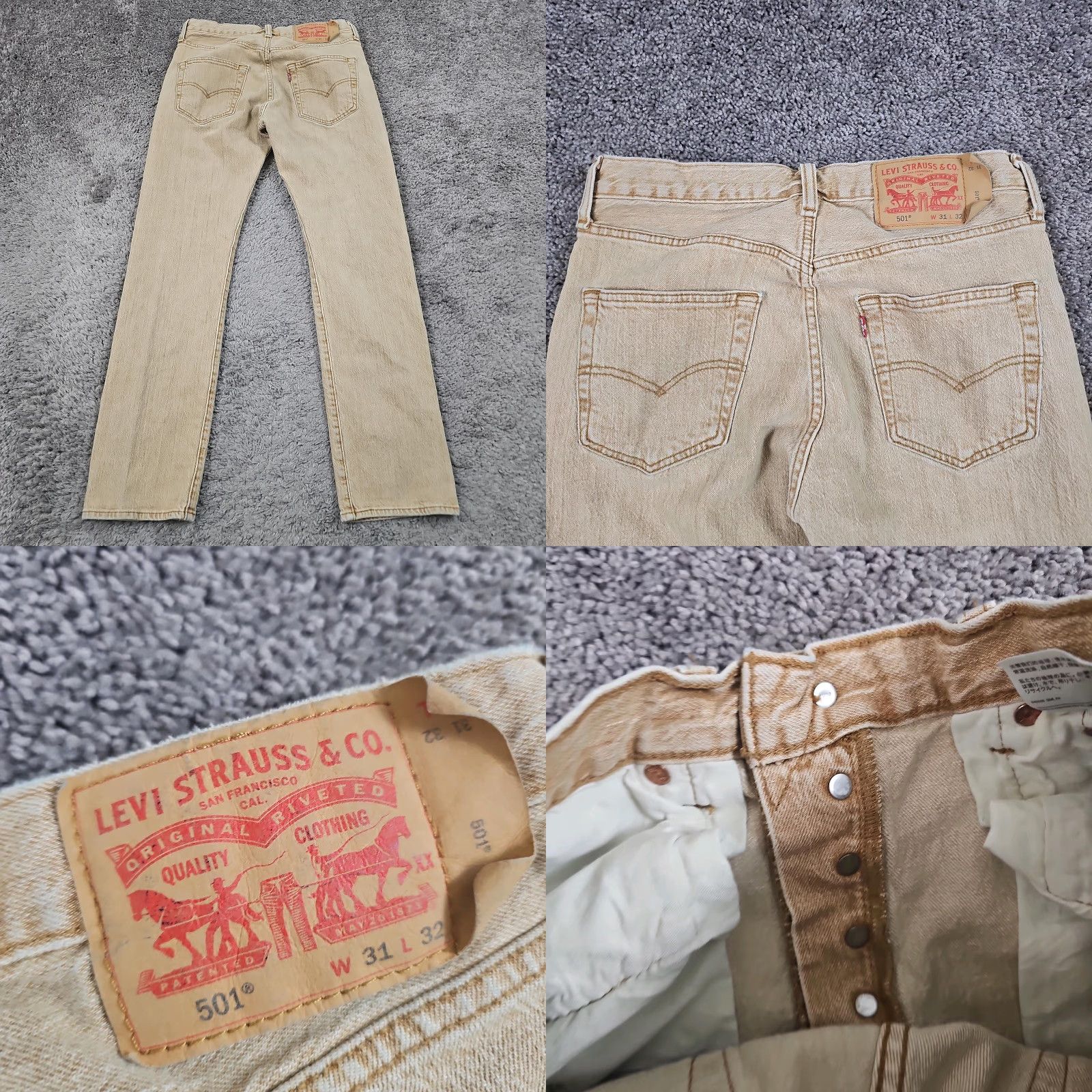 Levi's Levi's 501 Jeans Men's Regular Fit 31x32 Brown Light Wash Mid Rise Stretch Denim Size US 31 - 8 Thumbnail