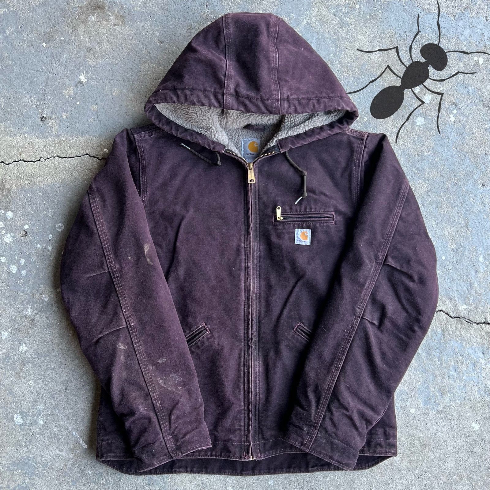 Vintage y2k purple women's carhartt hooded work wear jacket