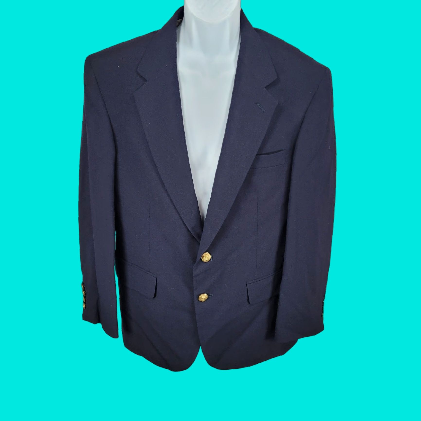 Vintage VINTAGE Robert Stock Blazer Sport Coat 2 Button Single Vented Notch Navy Blue 40S Mens Size 40R - 1 Thumbnail