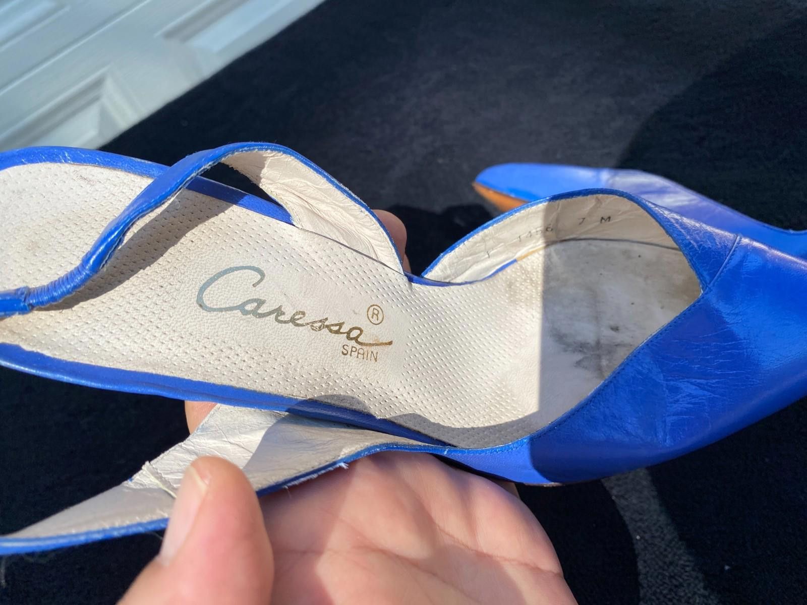 Designer Caressa Blue Heels Size 7 Leather Slingback Pointed Tow S635 Size US 7 / IT 37 - 6 Thumbnail