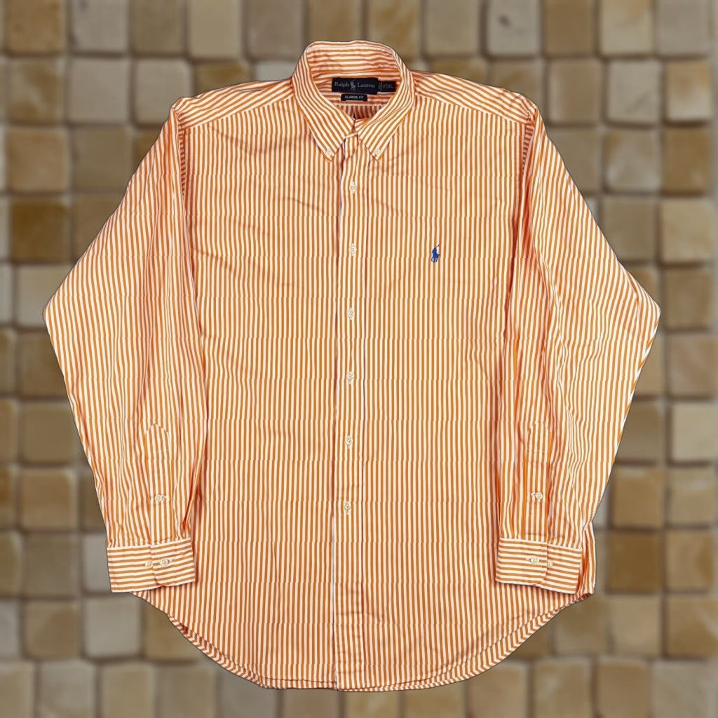 Ralph Lauren VINTAGE Ralph Lauren Preppy Striped Button-Up Shirt XL Orange Long Sleeve Pony Logo Classic Mens 90s Retro Size US XL / EU 56 / 4 - 1 Thumbnail