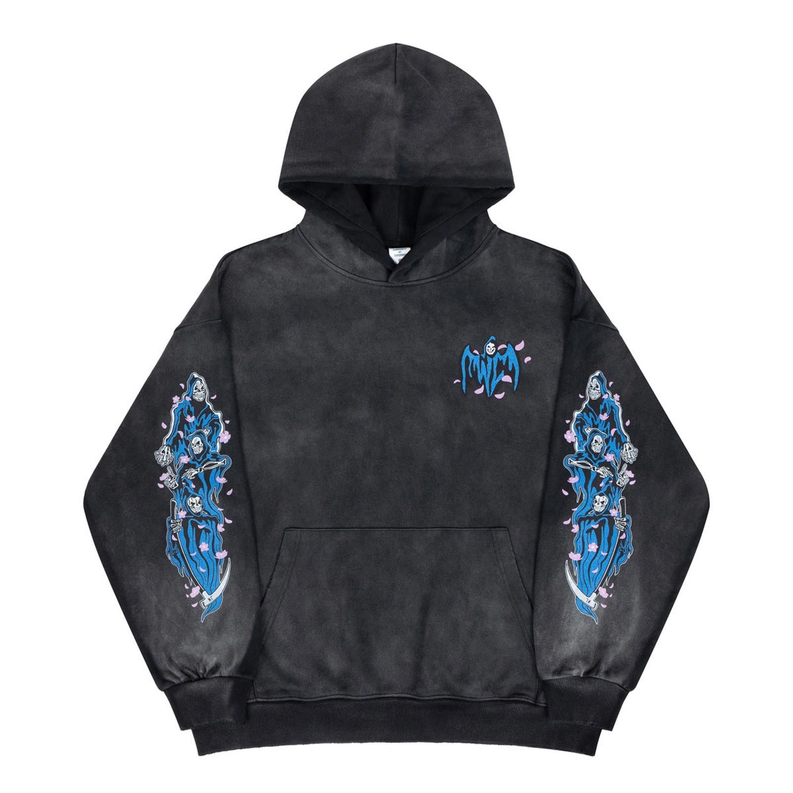Japanese Brand Dark Washed Distressed Graphic Washed Hoodie Size US M / EU 48-50 / 2 - 1 Thumbnail