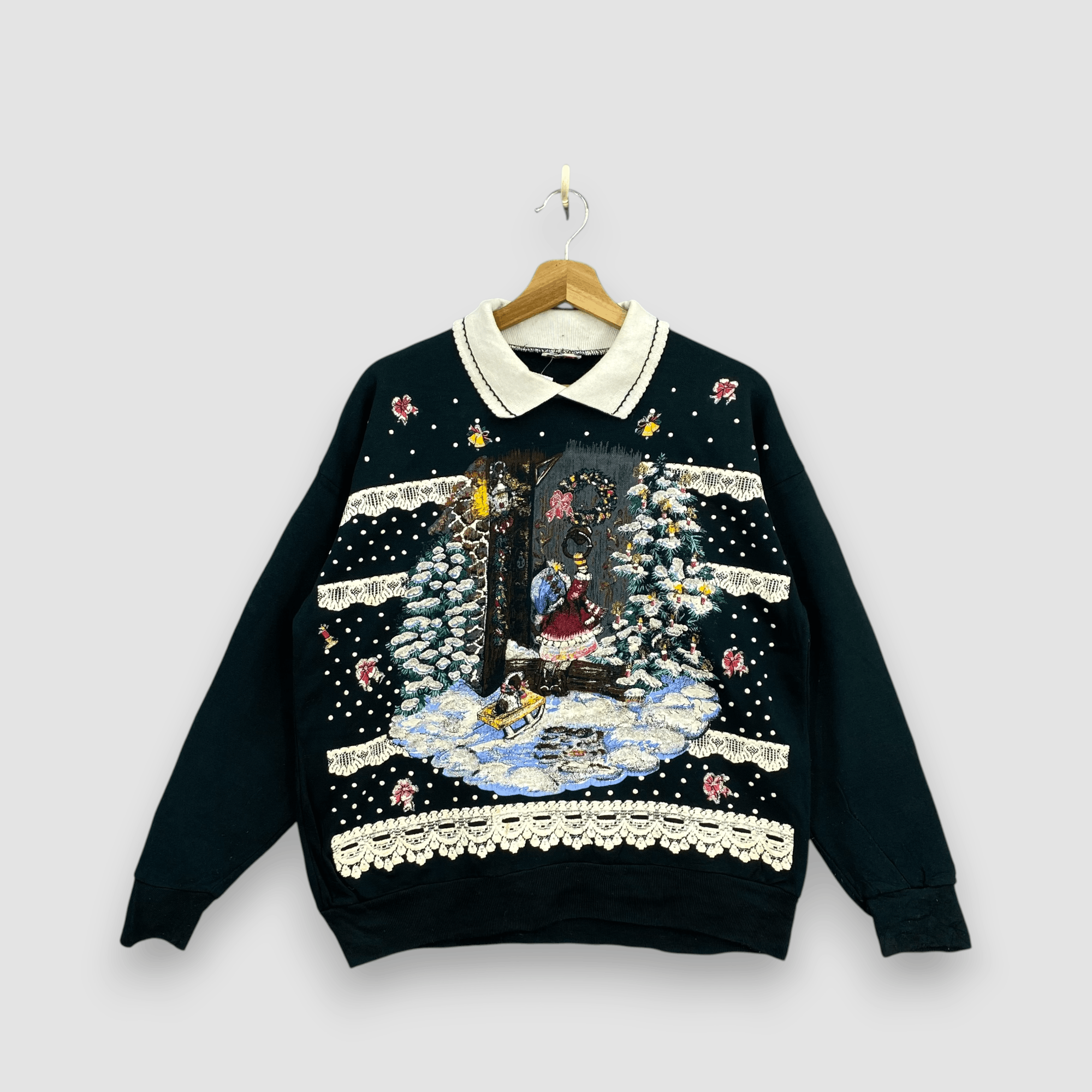 Vintage Vintage 90s Christmas Village Sweater Collared Sweatshirt Size US L / EU 52-54 / 3 - 1 Thumbnail