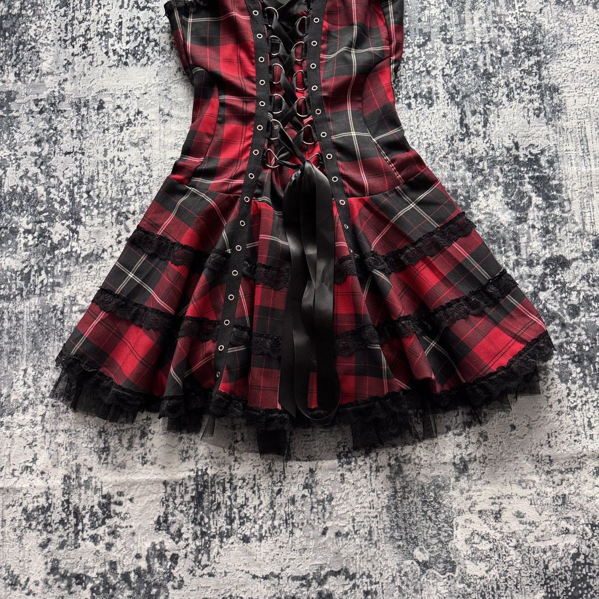 Handmade Corset Mini Dress Gothic Punk Tartan Alt Grunge Y2K Japan Size L / US 10 / IT 46 - 3 Thumbnail