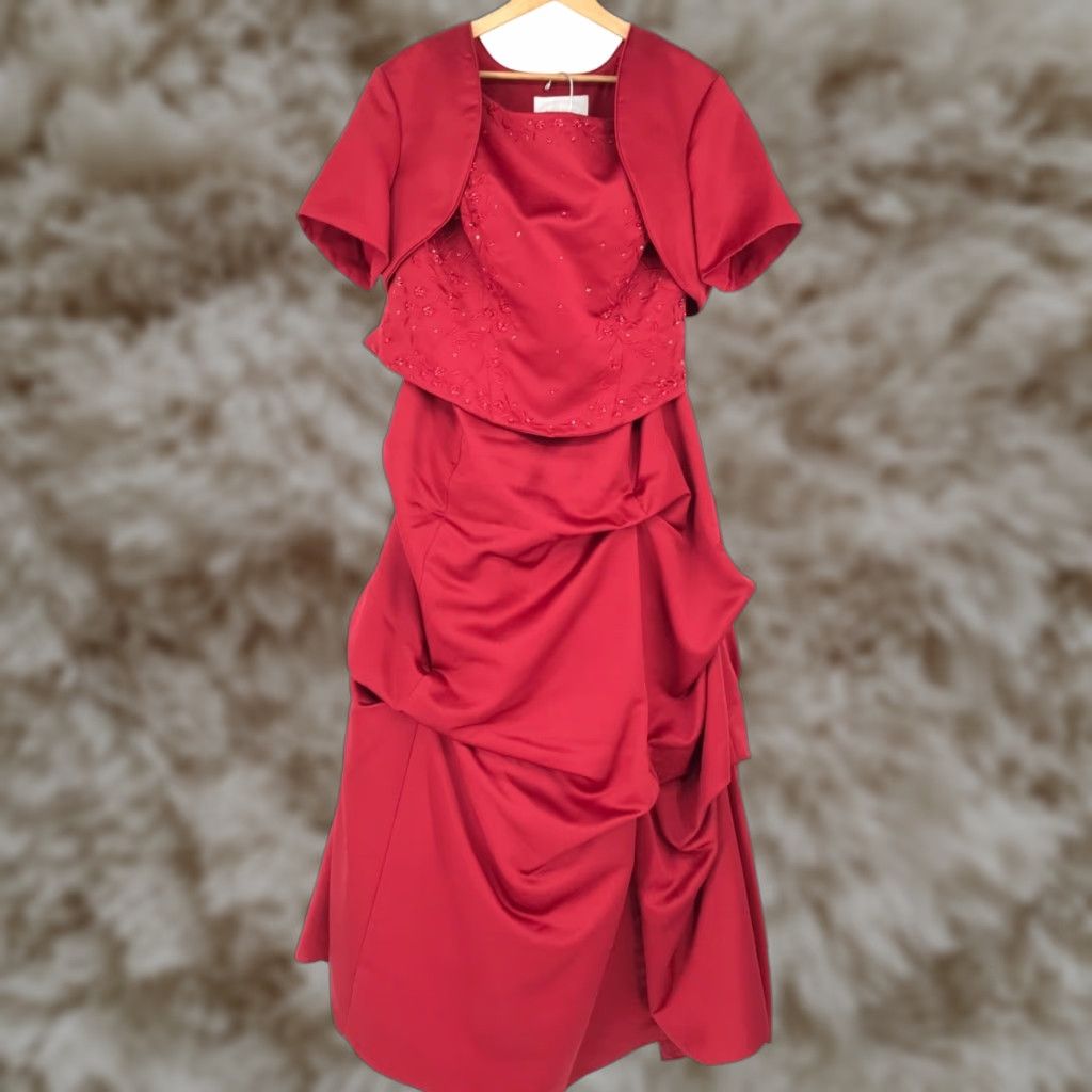Alfred Angelo 3-Piece Bridesmaid Dress Red Bolero Jacket Full Length Womens  20 - www.skdojo.org