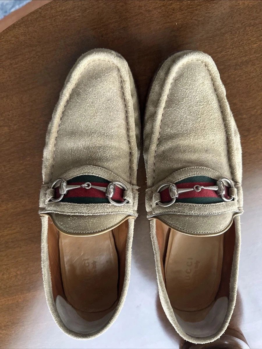 Gucci Horsebit Loafers Beige Suede 11 D Snaffle