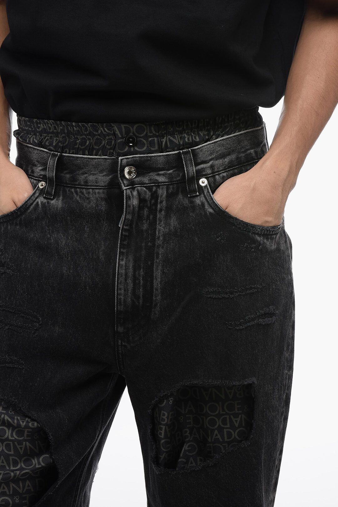Dolce & Gabbana og1mm0825 Stone Washed Distressed Denim in Black Size US 32 / EU 48 - 3 Thumbnail