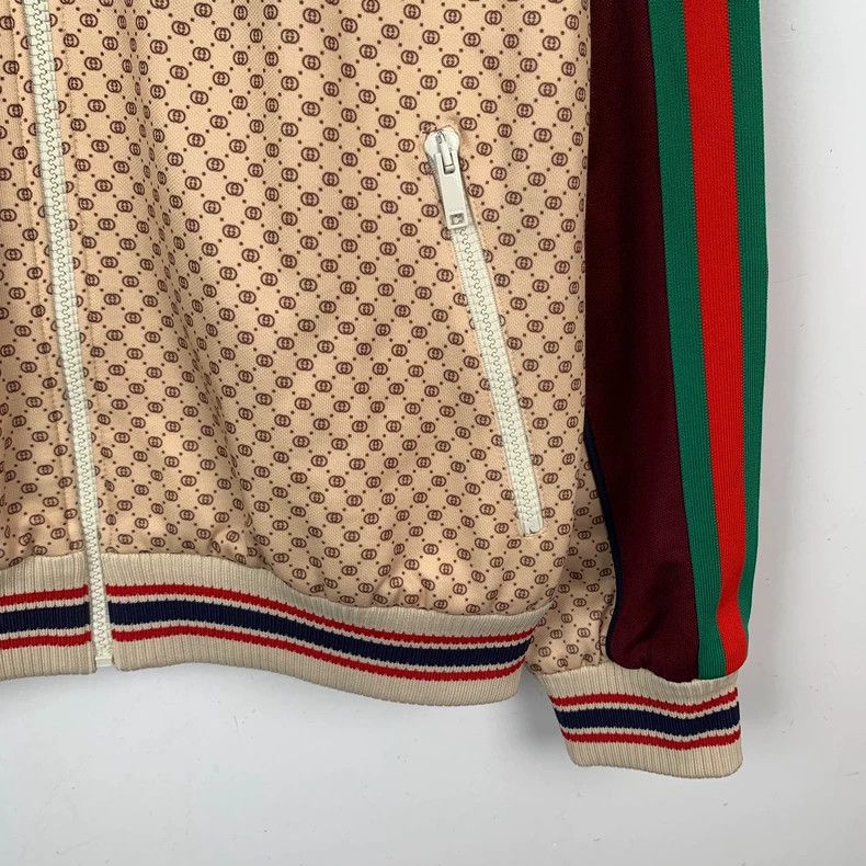 Gucci Color block logo printed striped long-sleeved zipper