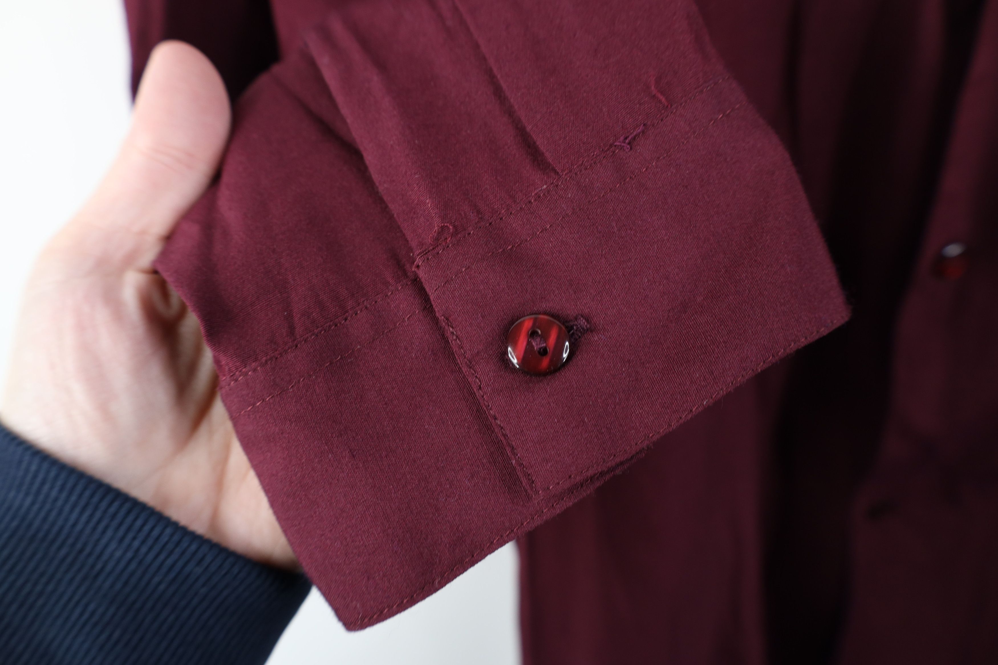 Vintage 90s Streetwear Gabardine Band Collar Button Shirt