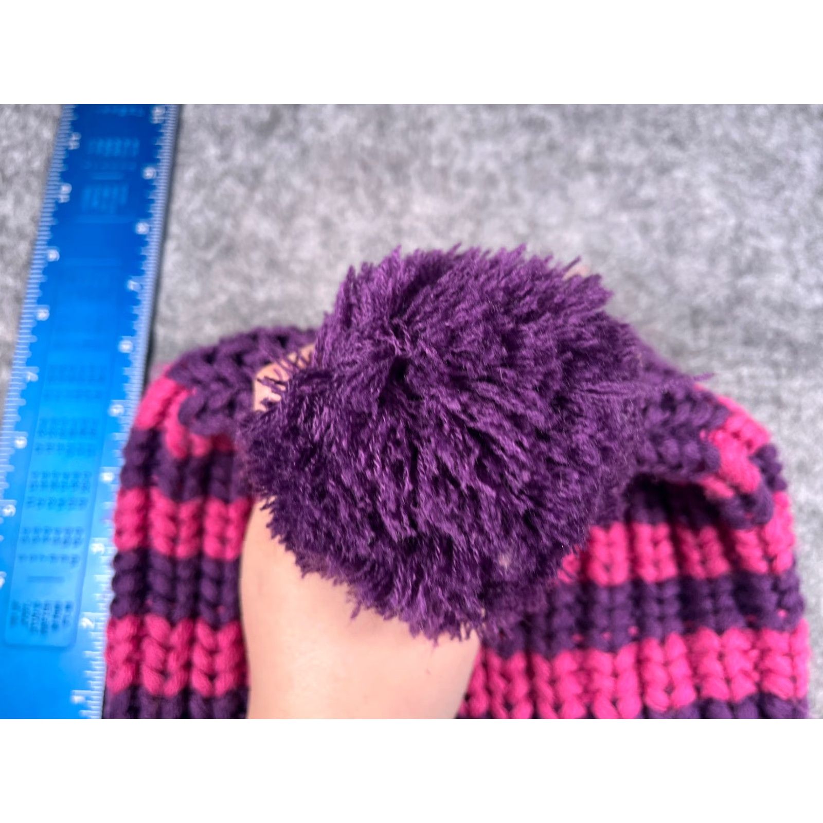 Vintage VINTAGE Beanie Womens Knit Hat Adult One Size Purple Pink Striped Winter Ski Accessories Size ONE SIZE - 4 Thumbnail