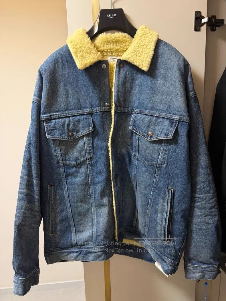 Celine Celine Sheepskin Back Diamond Studs Fringe Denim Jacket i Size US XL / EU 56 / 4 - 3 Thumbnail
