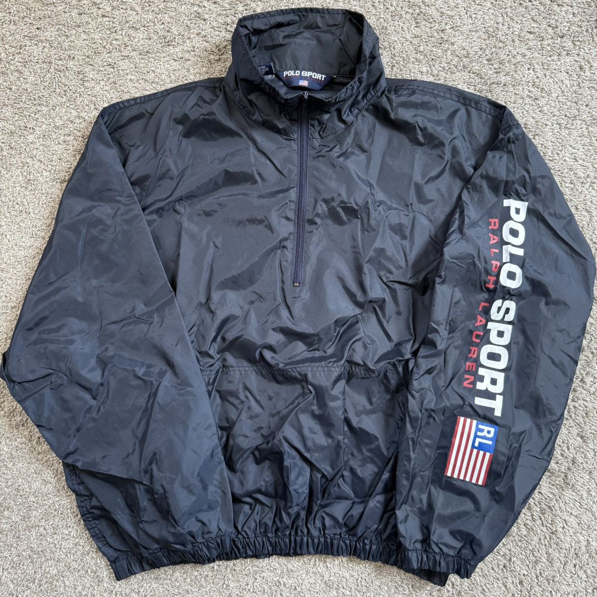 🔴Polo Sport Windbreaker Jacket Size Large Navy Blue WuTang