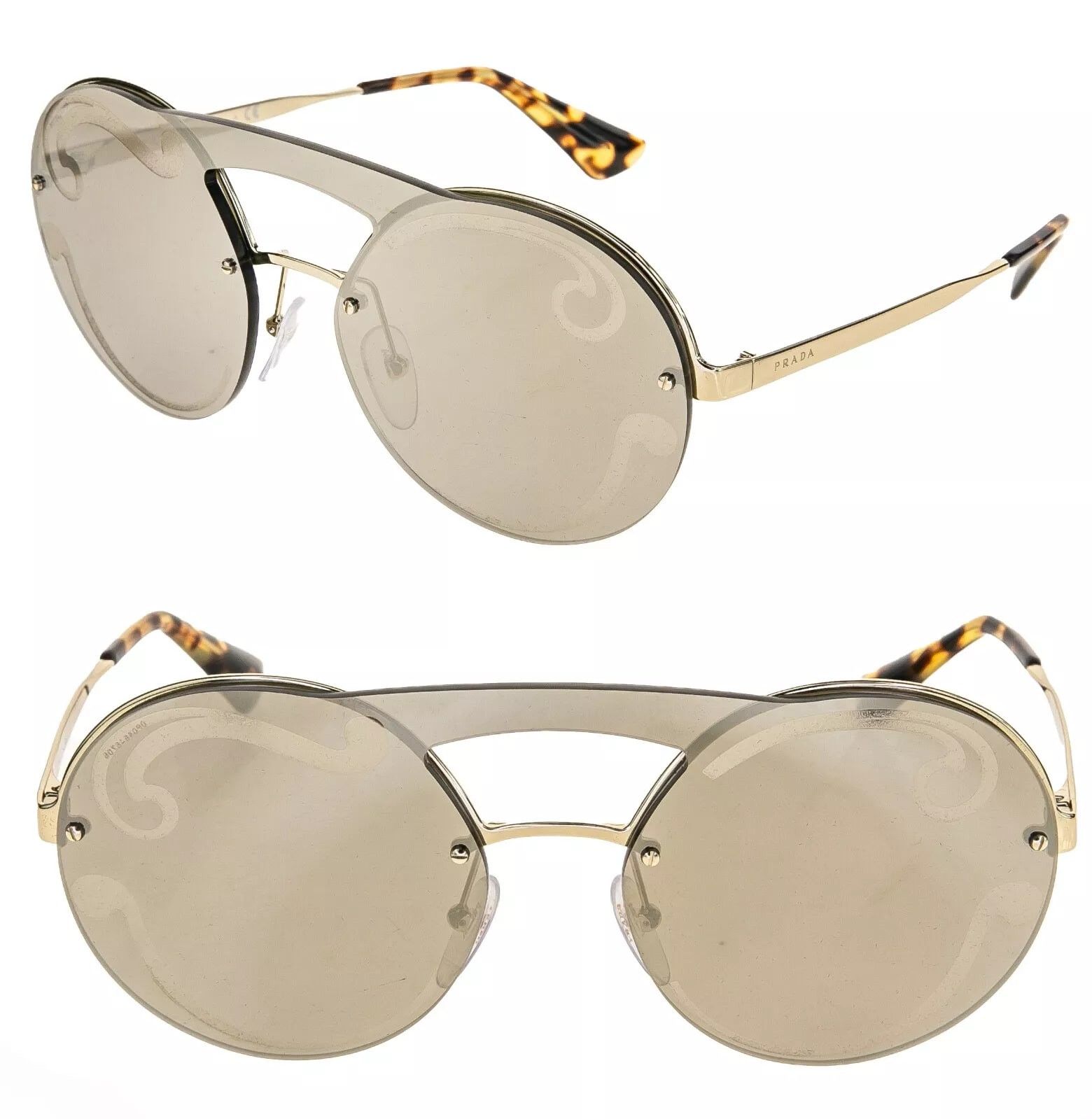 PRADA 65T CINEMA Rimless Sunglasses Gold Swirl Mirror PR65TS