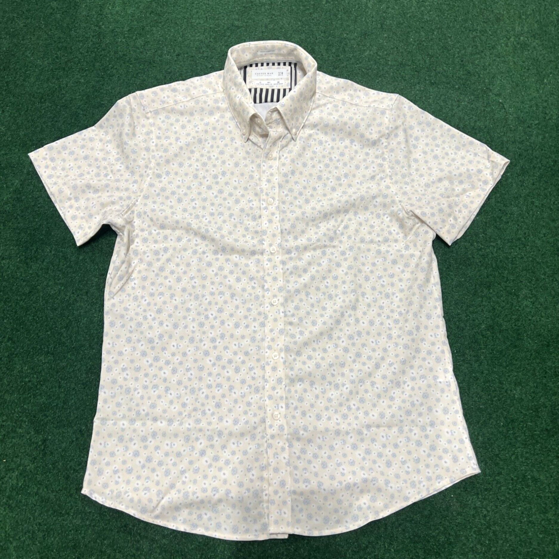 Vintage Cactus Man Ricky Singh Shirt Mens Medium Slim Fit Spotted Flowers  Beige Yellow | Grailed