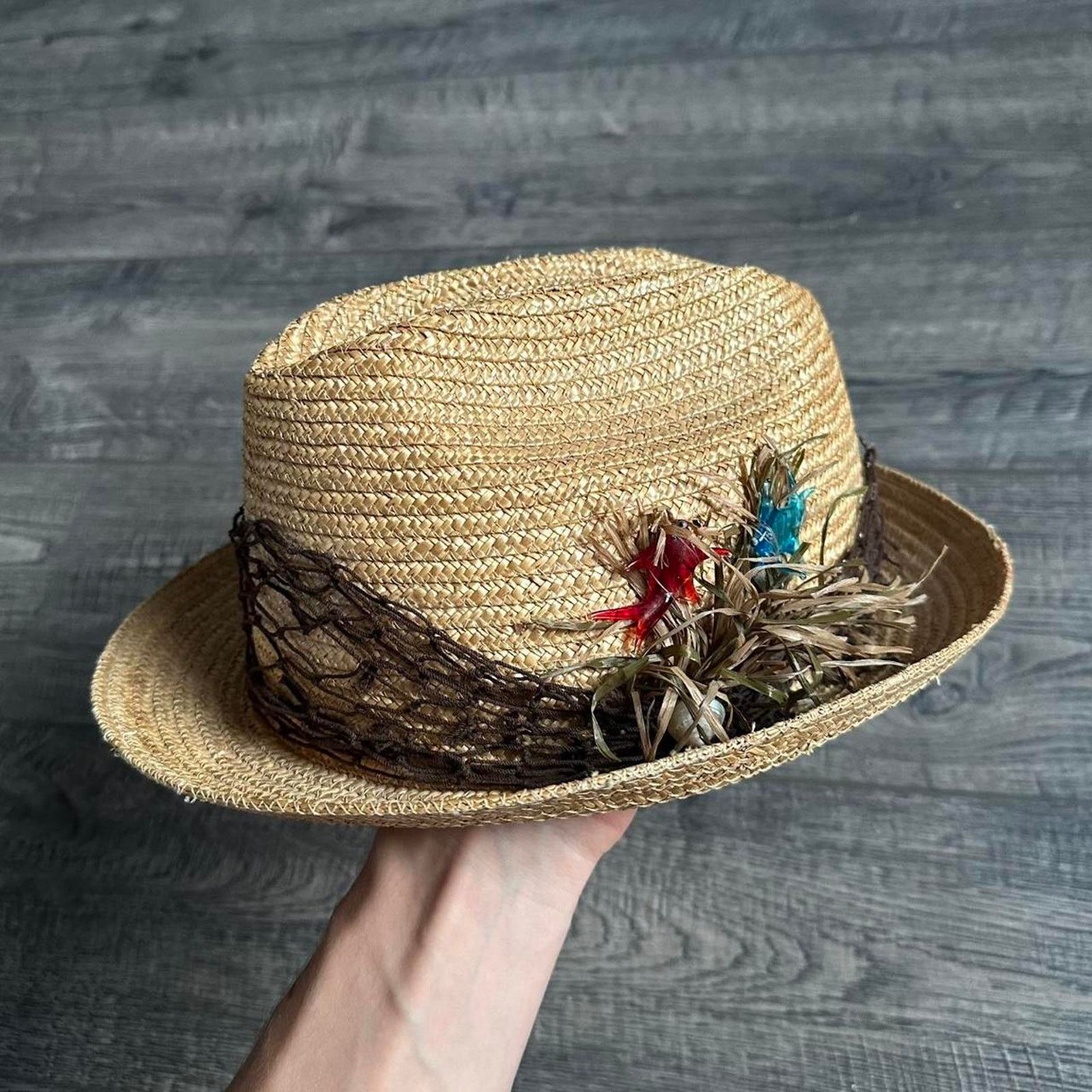 Vintage Vintage 60s Straw Shell Tourist Sun Beach Hat Cap Fedora Size ONE SIZE - 3 Thumbnail