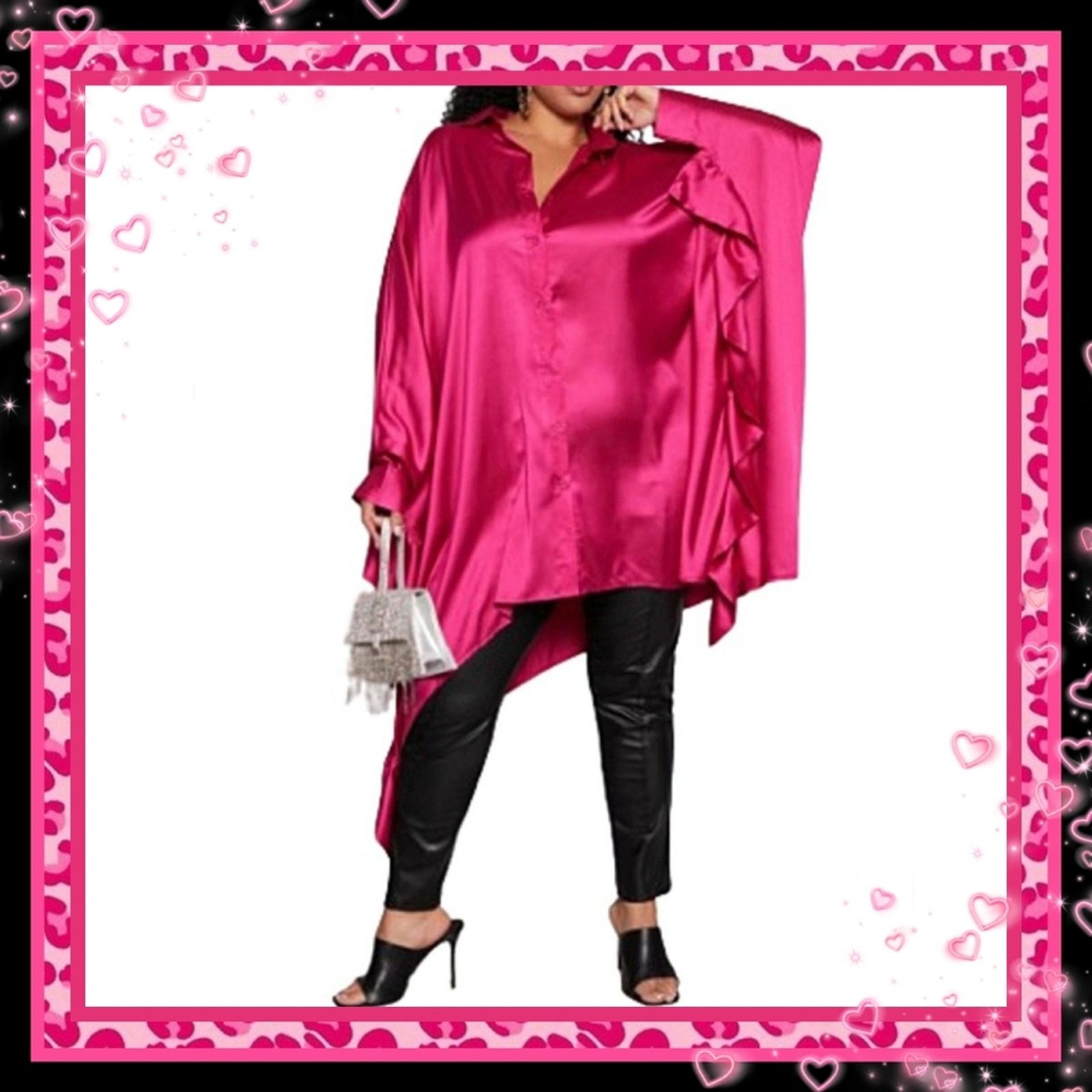 Other FUCSCHIA ☆ SATIN ☆ RUFFLED ☆ BATWING SHIRTDRESS ☆ 2x ☆ NWT Size XXL / US 16-18 / IT 52-54 - 1 Thumbnail