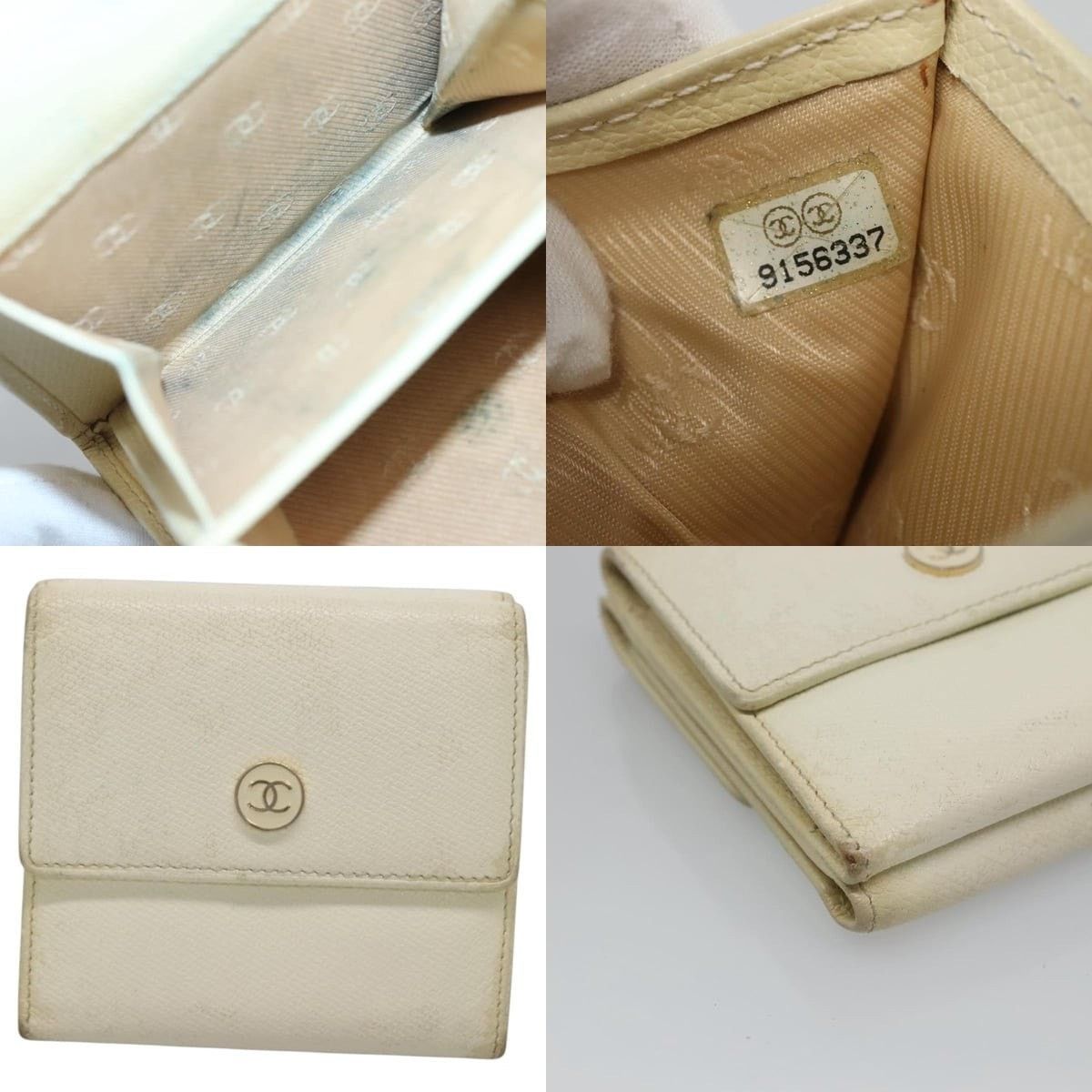 Chanel Chanel Bifold Wallet Leather White Gold CC Size ONE SIZE - 5 Thumbnail