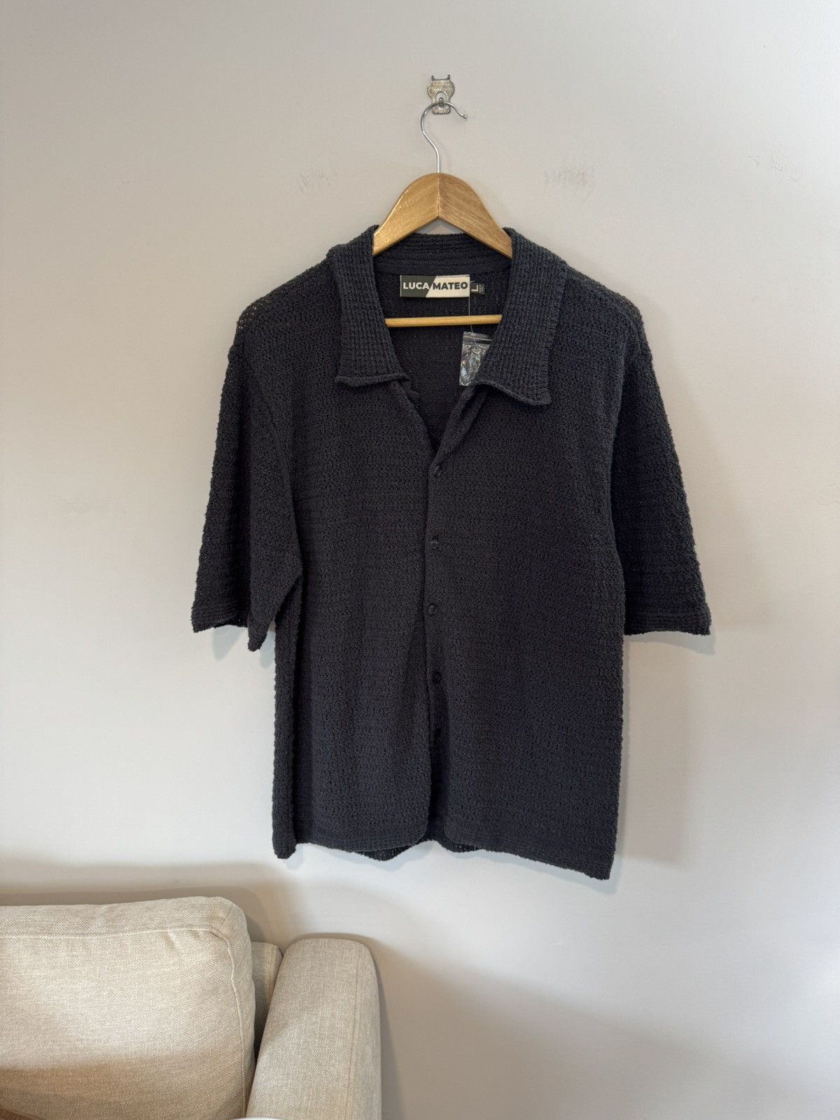 Other Luca Mateo Textured Open Knit Boxy Fit Button Down Polo Grey Size US L / EU 52-54 / 3 - 1 Thumbnail