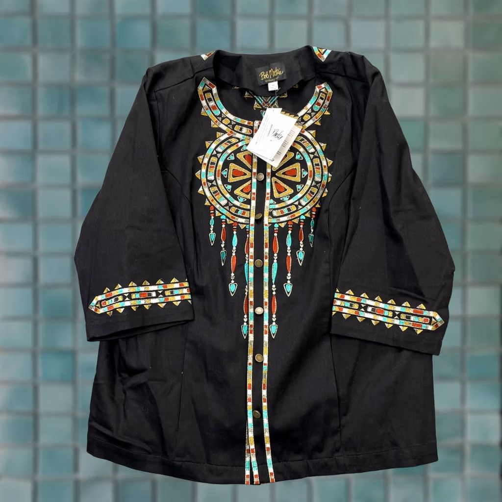 Bob Mackie VINTAGE Bob Mackie Jacket Womens 1X Plus Black Wearable Art Santa Fe Dream Tribal Coat Jacket Size XL / US 12-14 / IT 48-50 - 1 Thumbnail