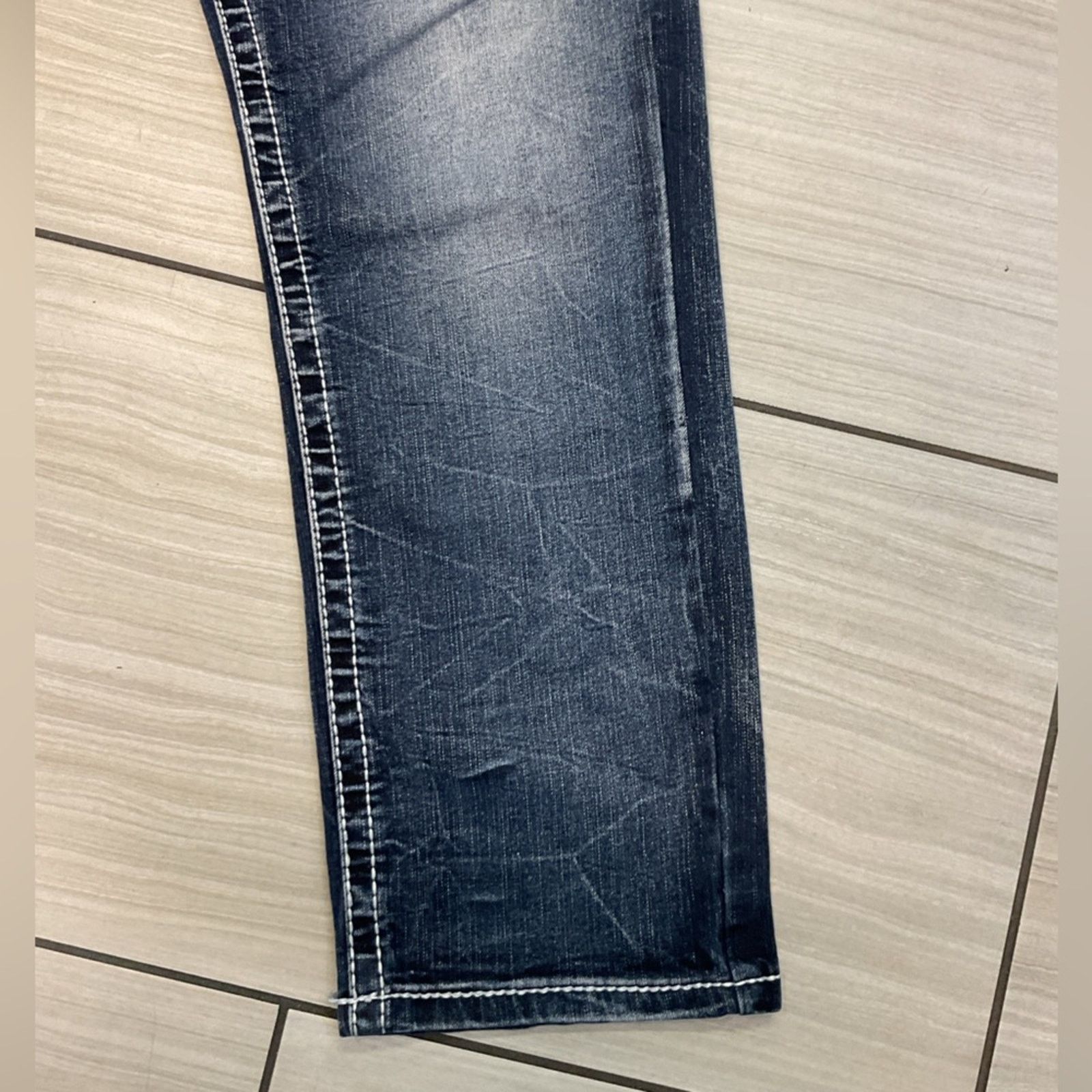 Vintage True Luck Men’s Dark Blue Denim Straight Jeans Size US 34 / EU 50 - 4 Thumbnail