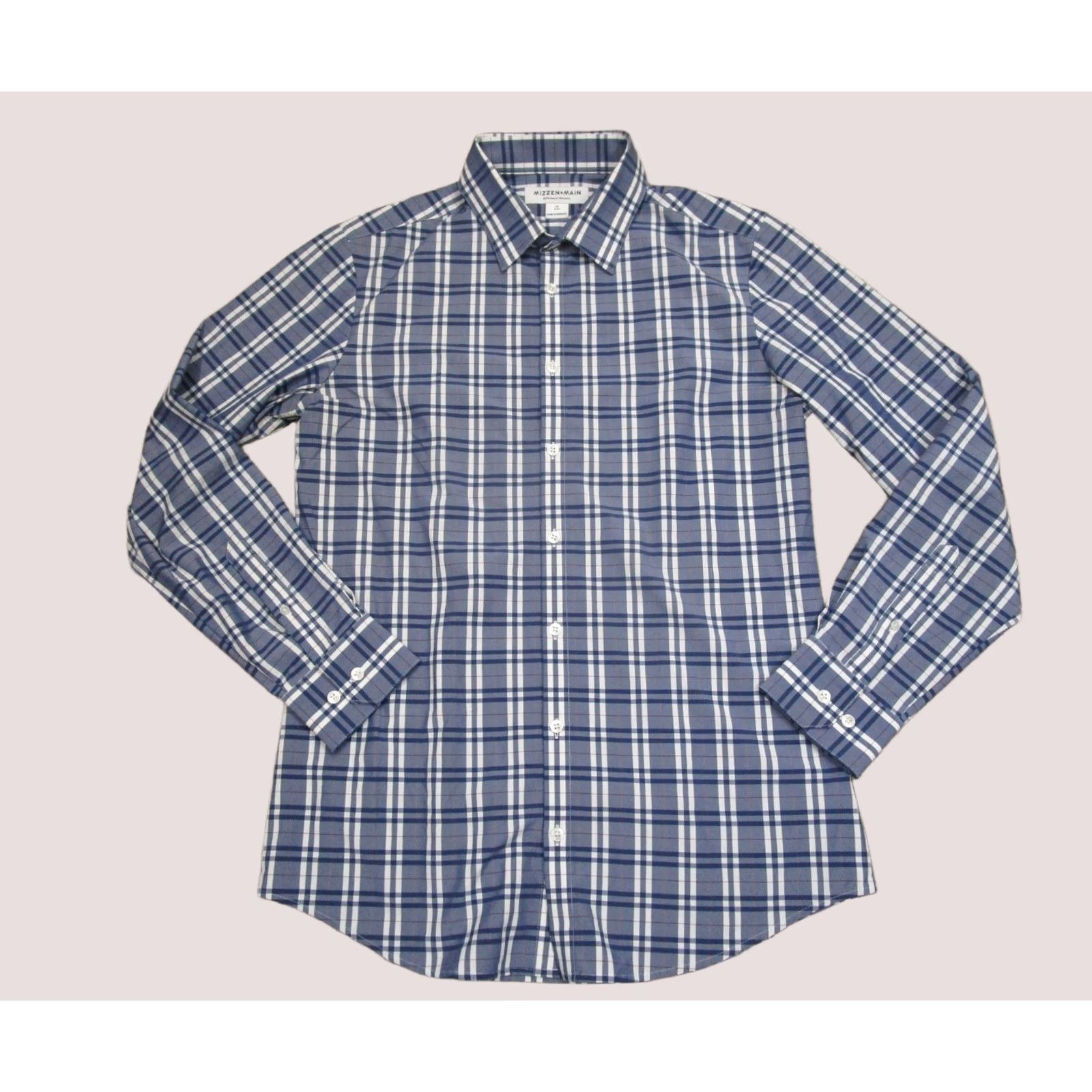Mizzen+Main Mizzen+Main Shirt Men Medium Blue Plaid Performance Slim Long Sleeve Button-Up Casual Size US M / EU 48-50 / 2 - 1 Thumbnail