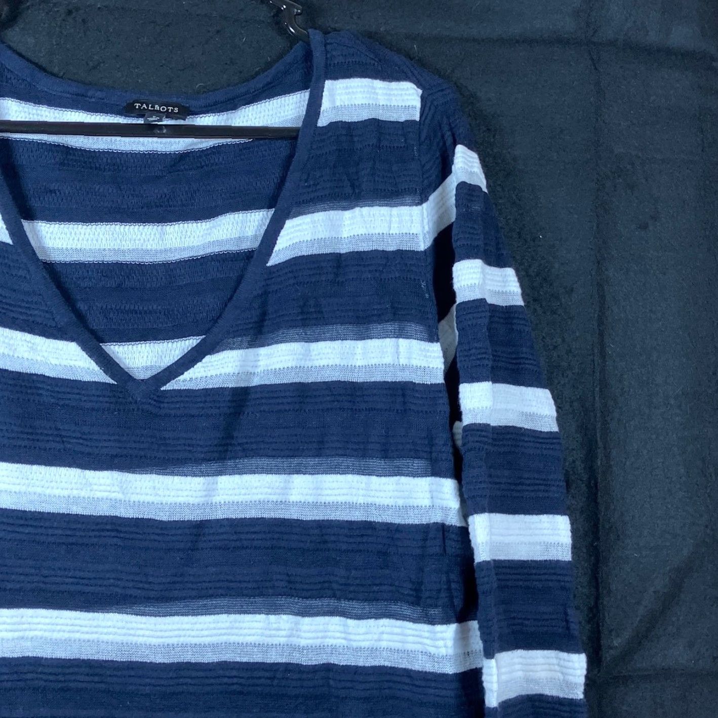 Talbots Talbots Womens Dress Navy Blue V Neck Striped Tunic Casual Pocket Stretch Large Size L / US 10 / IT 46 - 4 Thumbnail