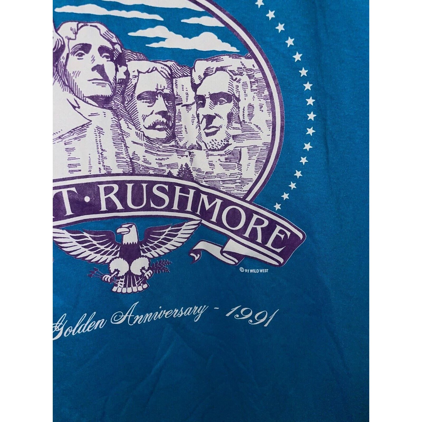 Jerzees Vintage Mount Rushmore Shirt Golden Anniversary Blue Tee 90s Size US L / EU 52-54 / 3 - 5 Thumbnail