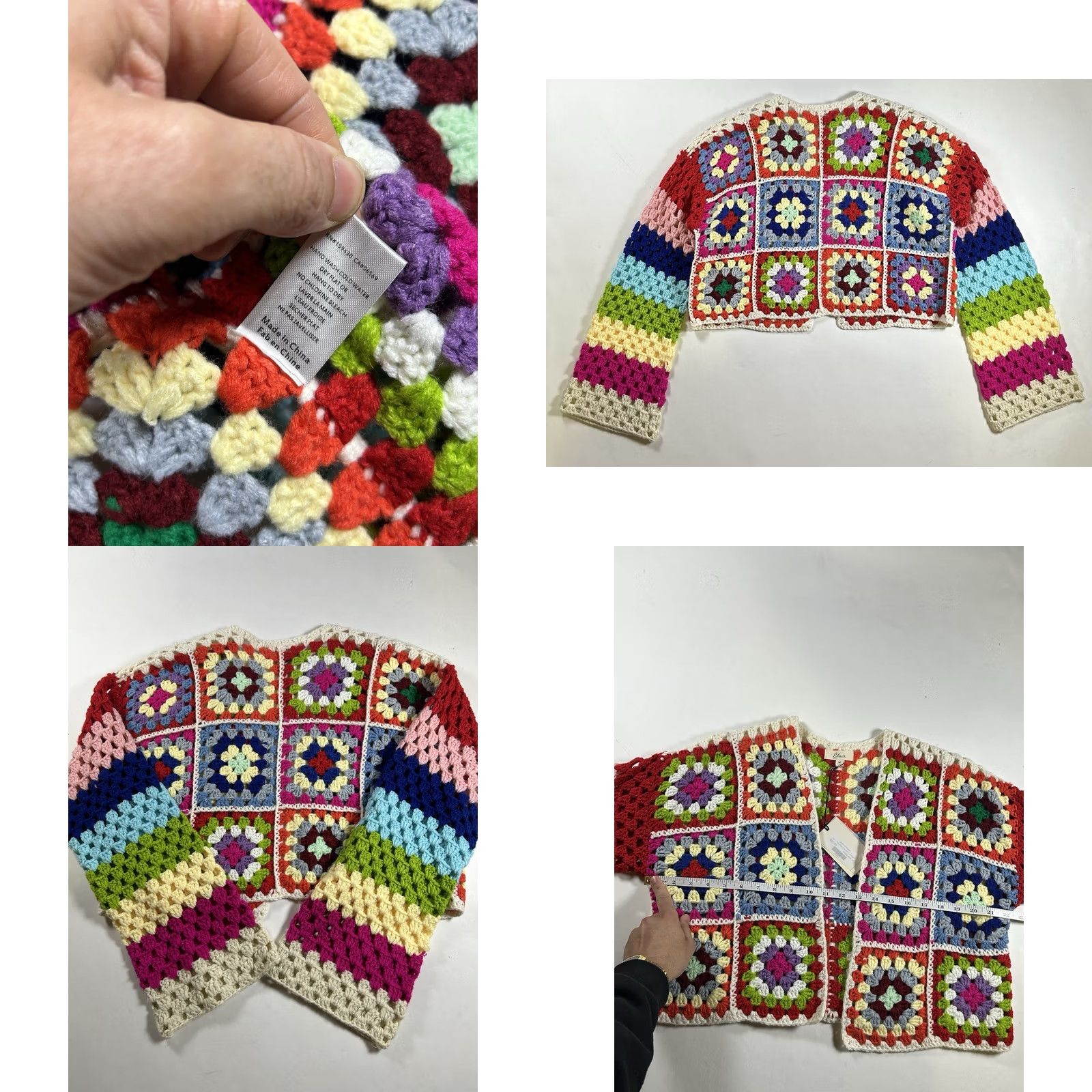 Vintage Elan Cardigan Womens M Rainbow Patchwork Boho Cottagecore Crochet Granny Square Size M / US 6-8 / IT 42-44 - 9 Thumbnail