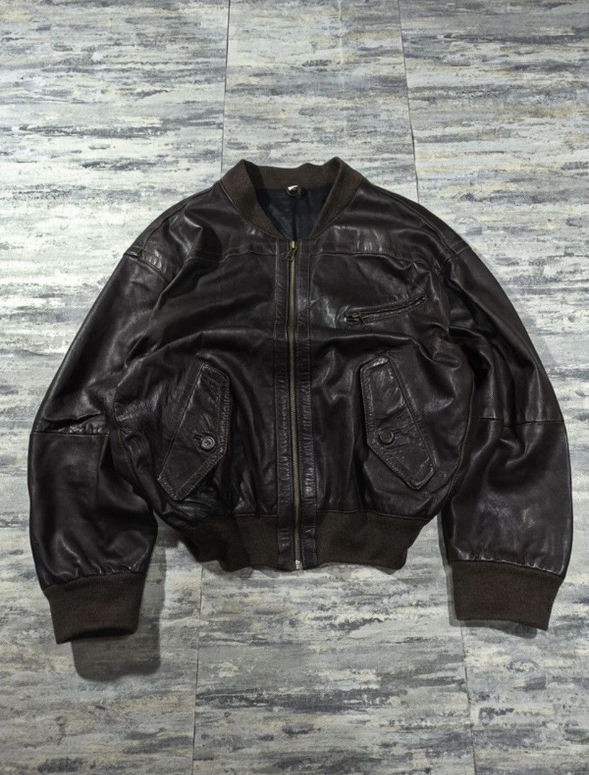 Genuine Leather Vintage 90s leather bomber jacket Size US M / EU 48-50 / 2 - 2 Thumbnail