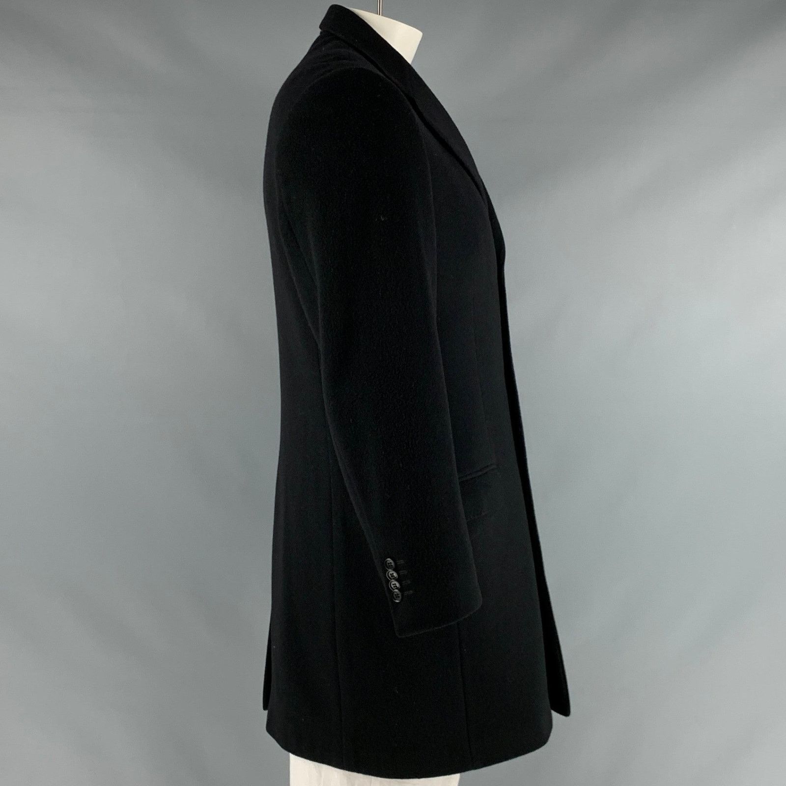 Yves Saint Laurent YVES SAINT LAURENT Black Wool Blend Single Breasted Coat Size US L / EU 52-54 / 3 - 2 Thumbnail