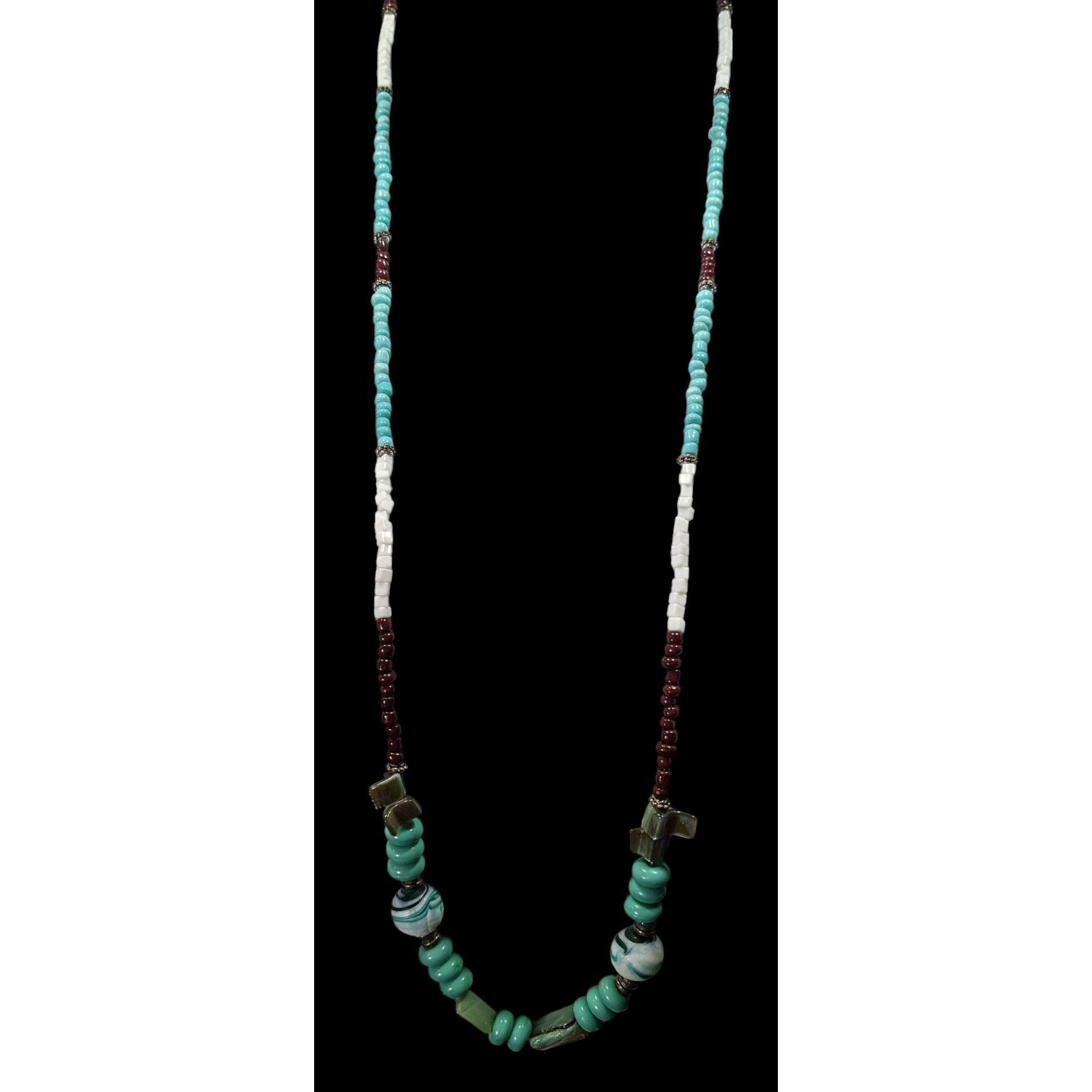 Other Vintage Turquoise And Brown Shell Stone And Glass Beaded Nec Size ONE SIZE - 3 Thumbnail