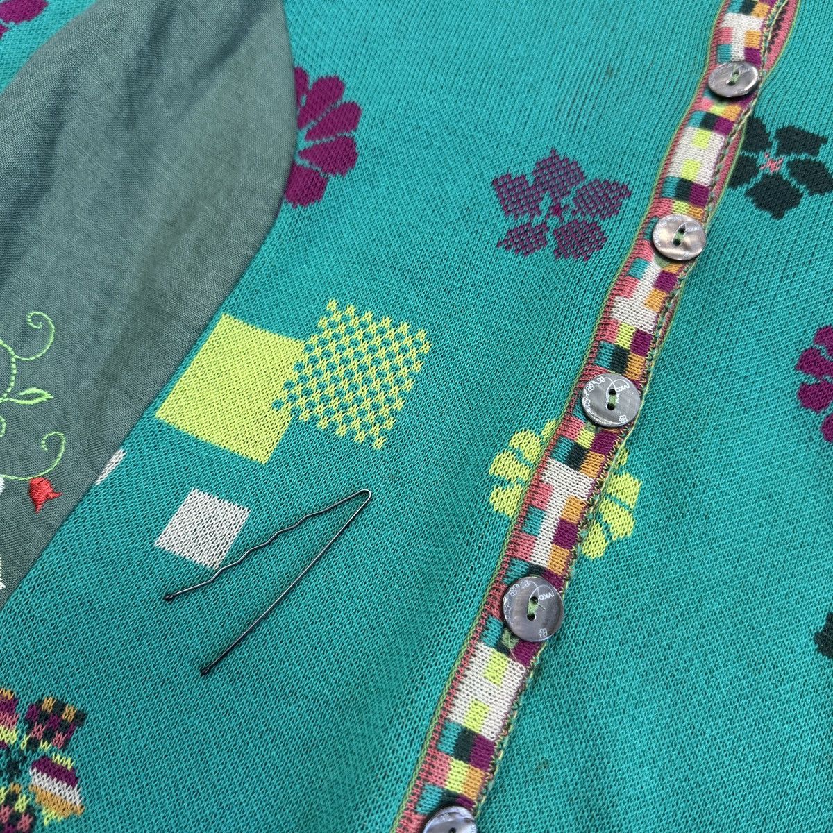 Vintage Ivko Handwritten Emotion Emerald Linen Sweater Cardigan Size XS / US 0-2 / IT 36-38 - 9 Thumbnail