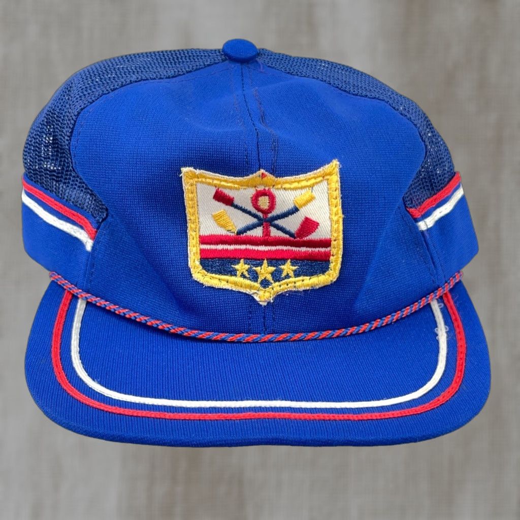 Vintage VINTAGE Trucker Hat Cap Snapback Blue Side Stripe Patch 70s 80s Adult Men Adjustable Blues Twill Logo Outdoor Retro USA 80s Hipster Size ONE SIZE - 1 Thumbnail