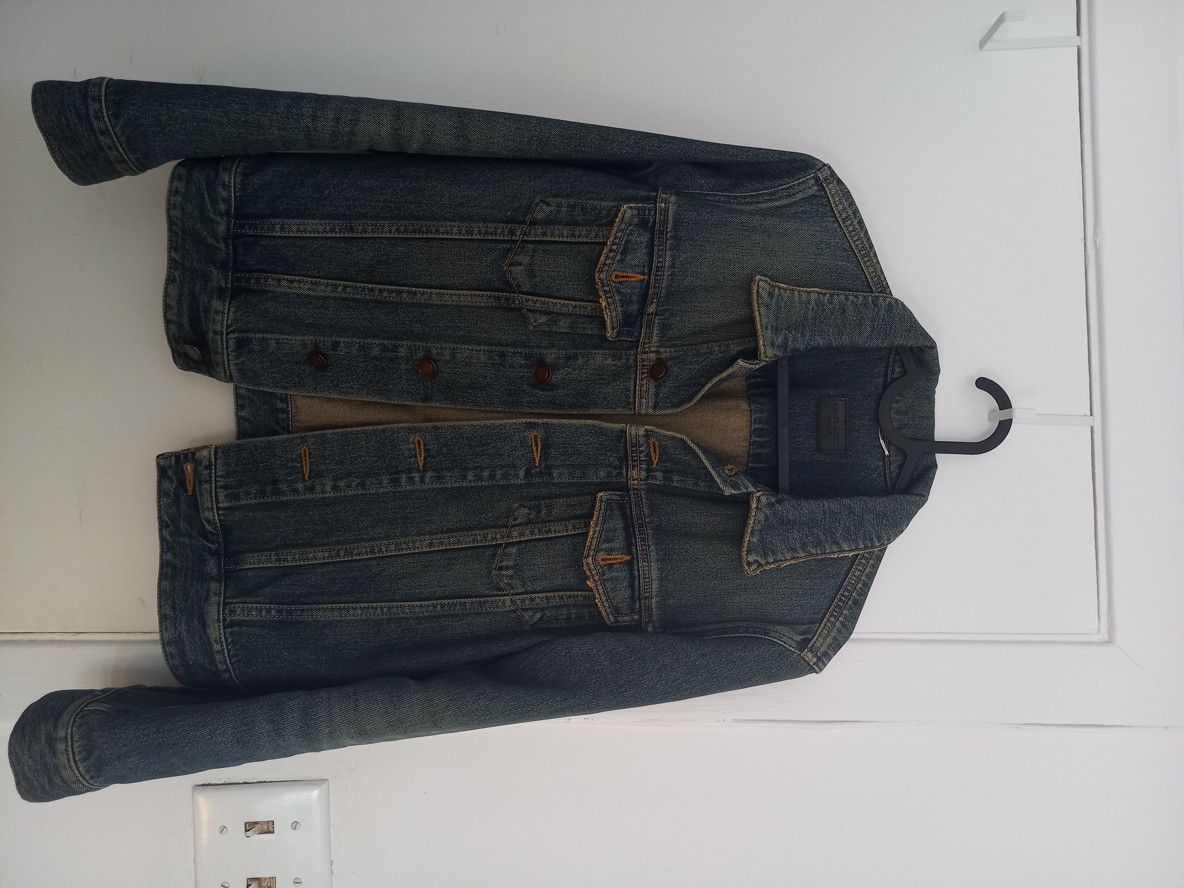 image of Saint Laurent Paris Dirty Wash Denim Jacket in Dirty Blue, Men's (Size XS)