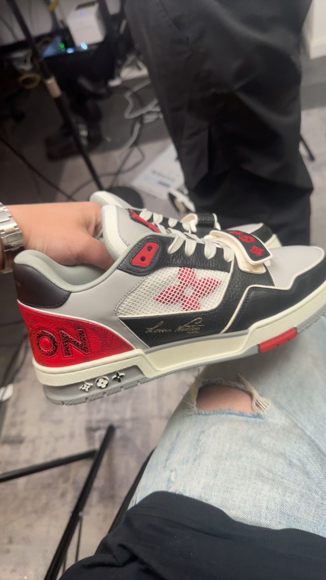 Louis Vuitton LV Trainer Black Red Velcro Sneaker Size US 8 / EU 41 - 1 Thumbnail