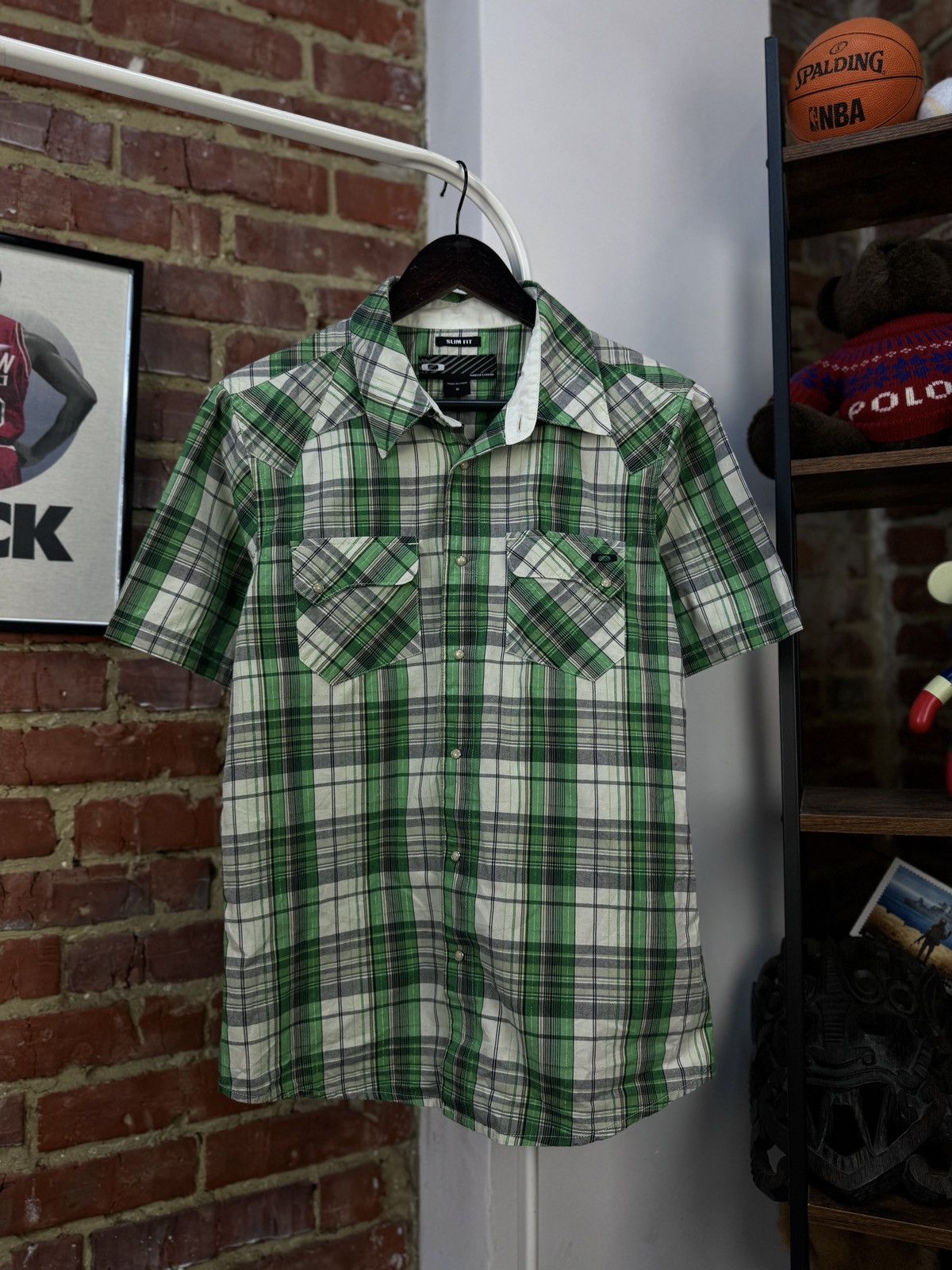 Oakley × Vintage OAKLEY Vintage Mens Short Sleeve Plaid Green Shirt Size US S / EU 44-46 / 1 - 1 Thumbnail
