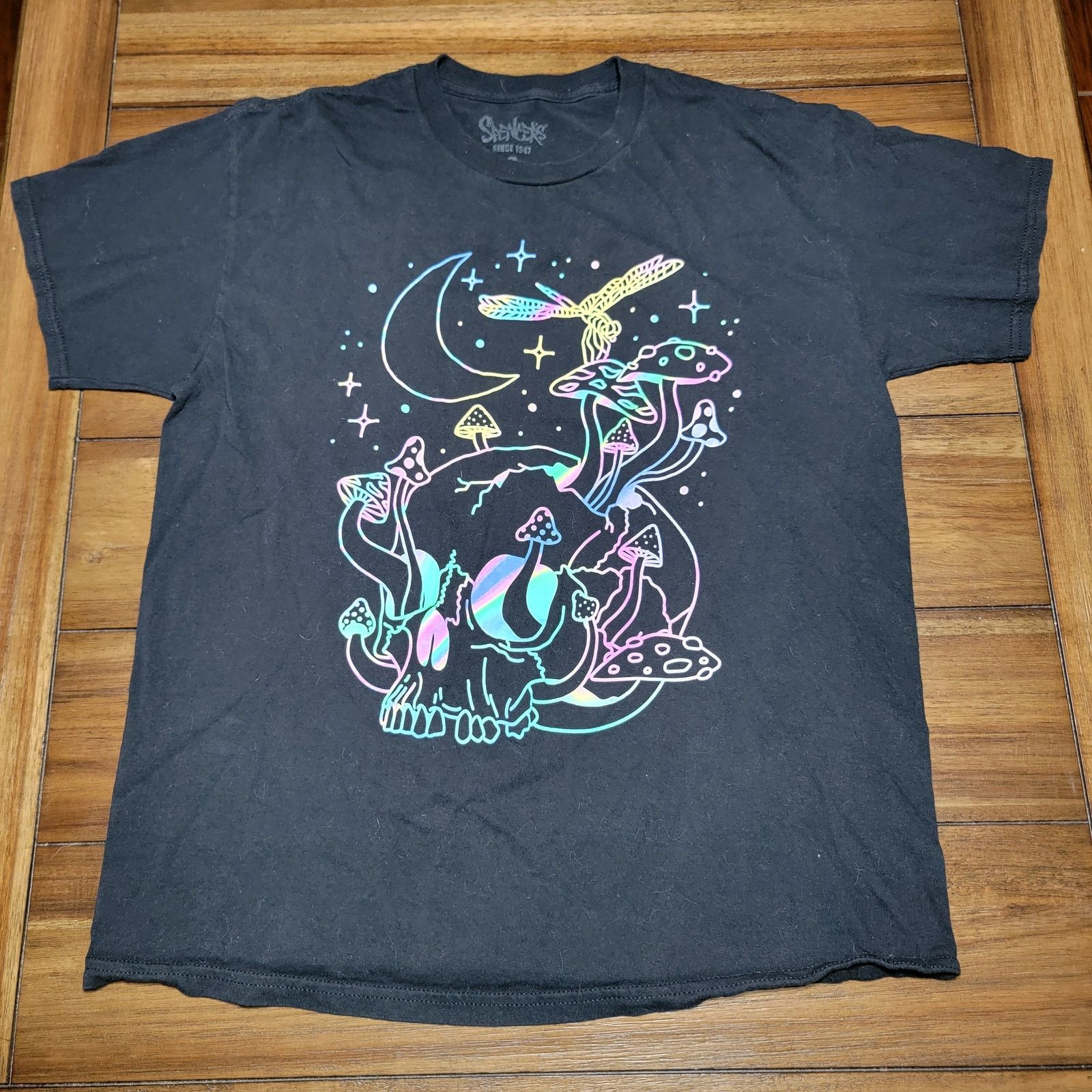 Other Spencer's Black Unisex Tee Trippy Mushroom Skull -Size Large Size L / US 10 / IT 46 - 1 Thumbnail