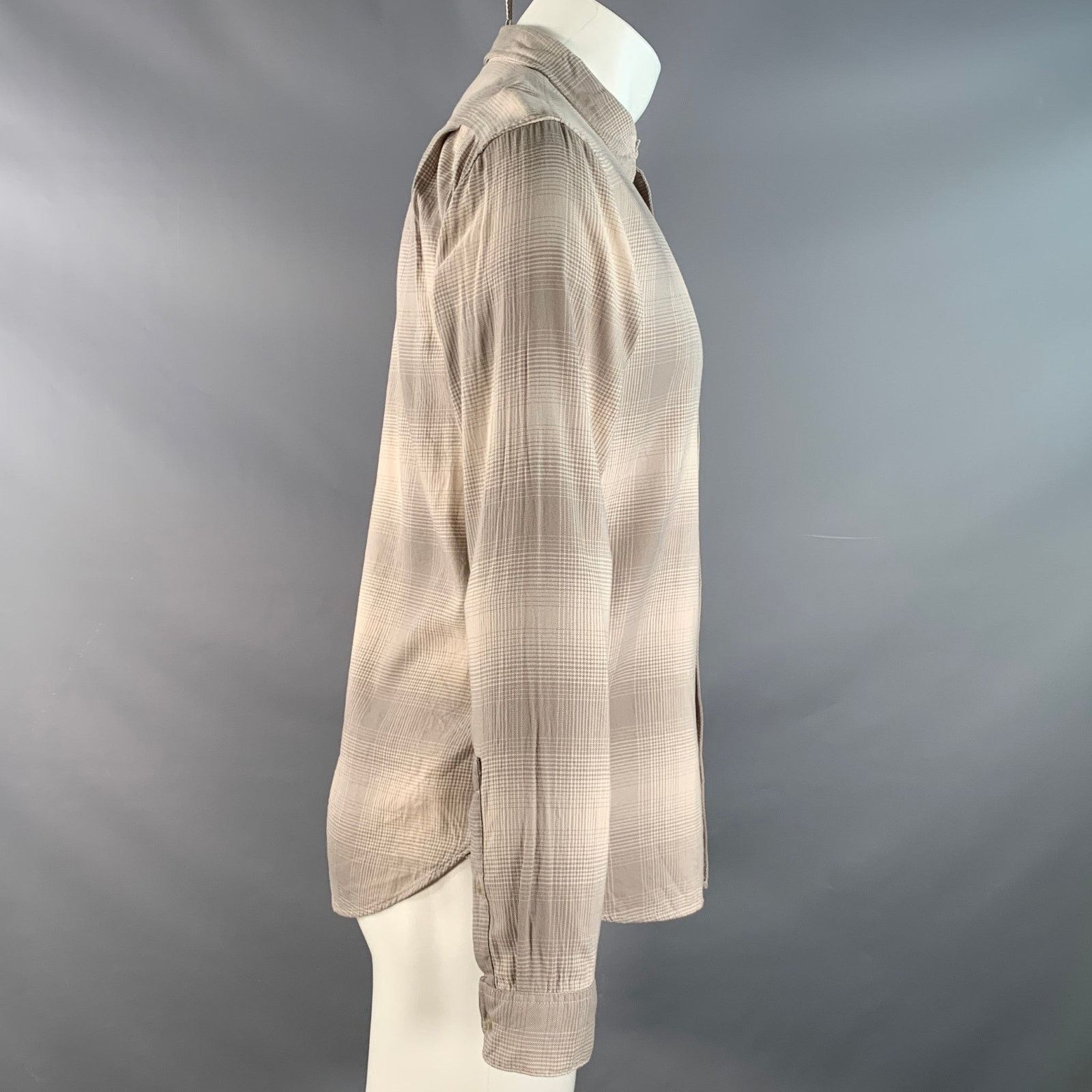 Vince Beige Taupe Plaid Cotton Blend Pointed Collar Long Sleeve Size US S / EU 44-46 / 1 - 2 Thumbnail