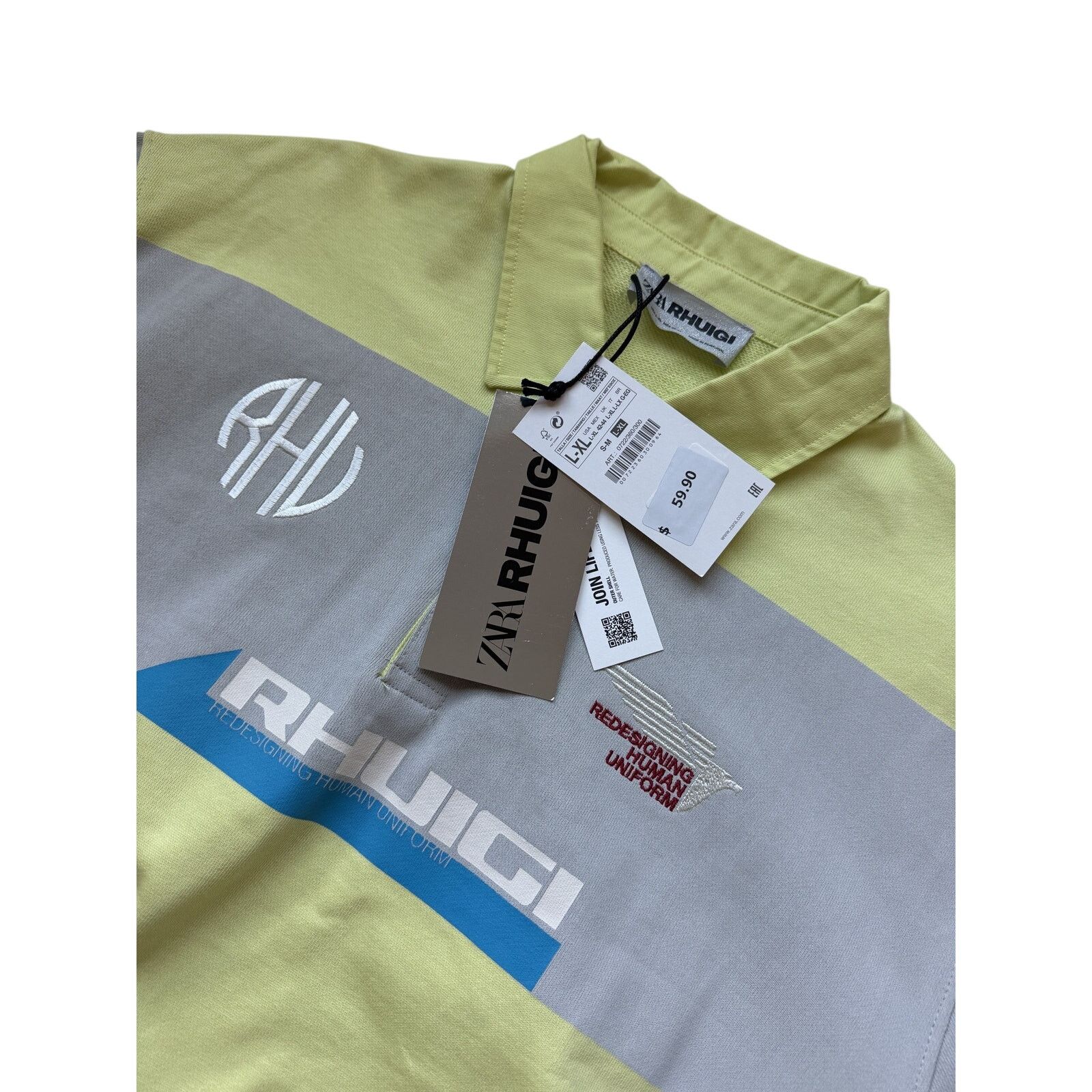 Rhude × Zara Zara x Rhude Lime Green Gray Striped Long Sleeve Rugby Polo Size US L / EU 52-54 / 3 - 2 Thumbnail