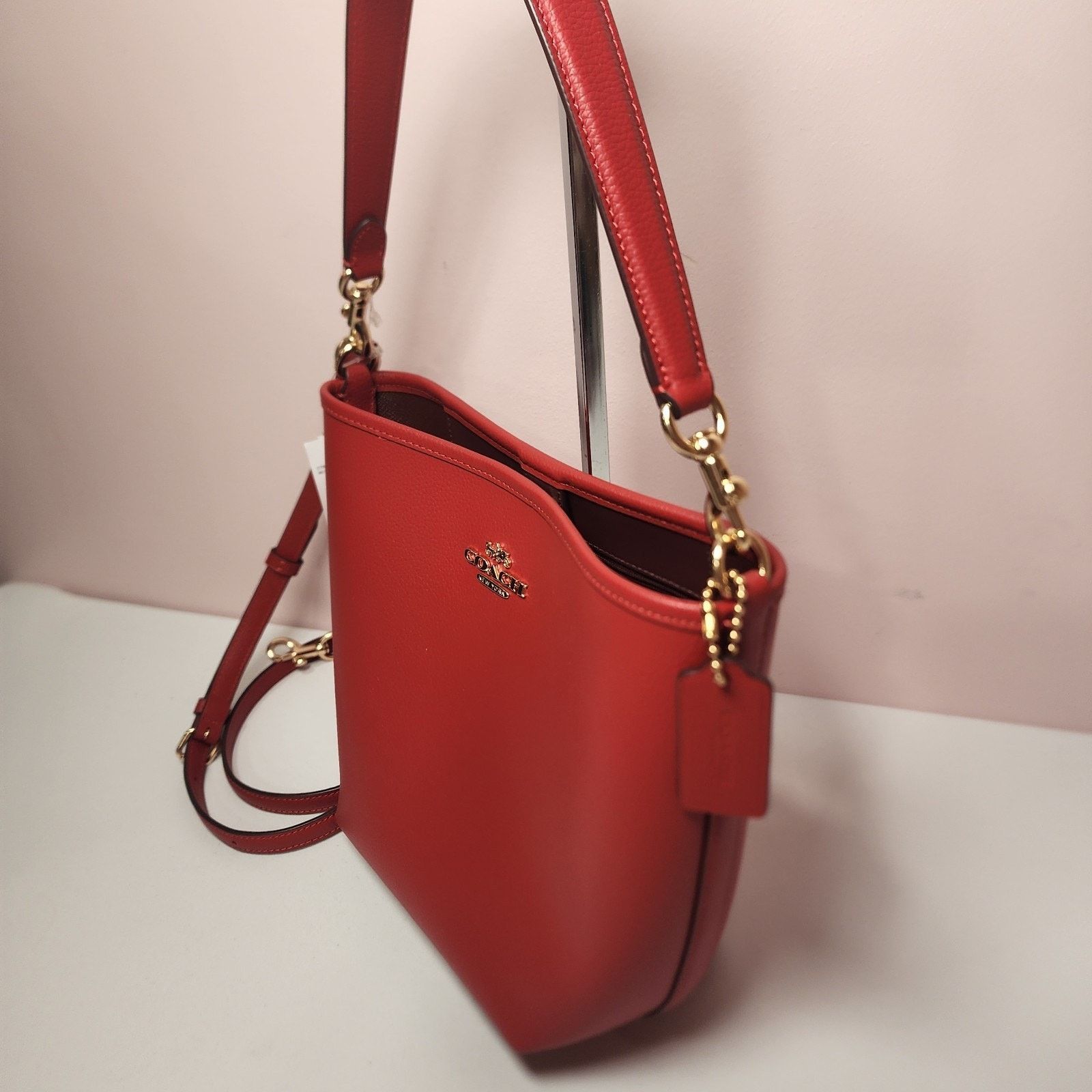 Coach NWT COACH CT801 City Bucket Leather Bag Purse Bold Red/ Gold Size ONE SIZE - 3 Thumbnail