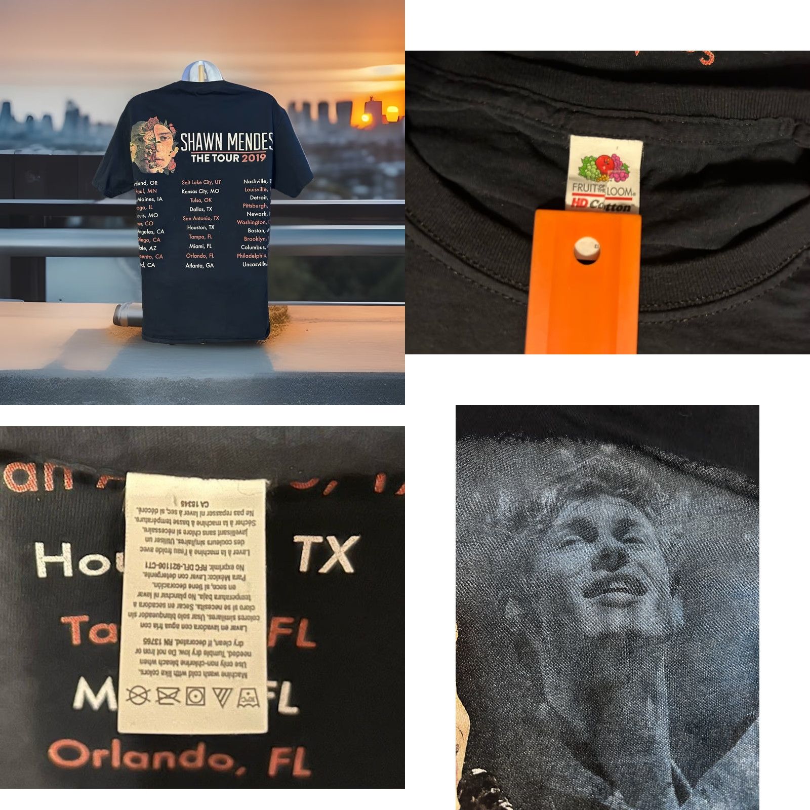 Fruit Of The Loom Shawn Mendes The Tour 2019 Shirt Women Small Black Short Sleeve Double Sided Size S / US 4 / IT 40 - 8 Thumbnail