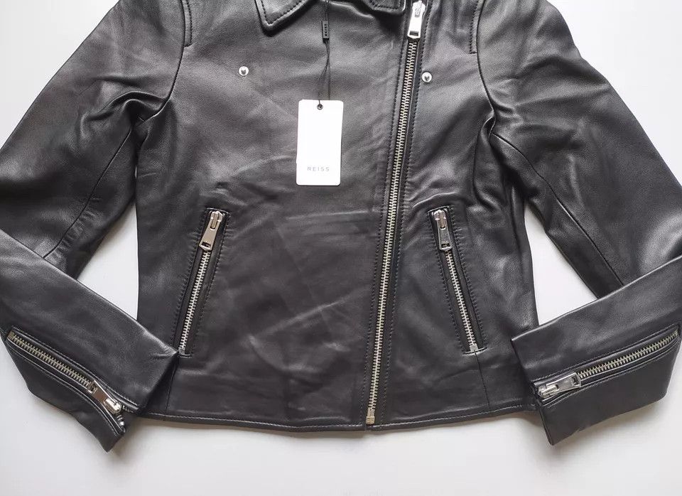 Reiss REISS Women's Geo-Soft Leather Biker Jacket IFD-0717 Size S / US 4 / IT 40 - 7 Thumbnail
