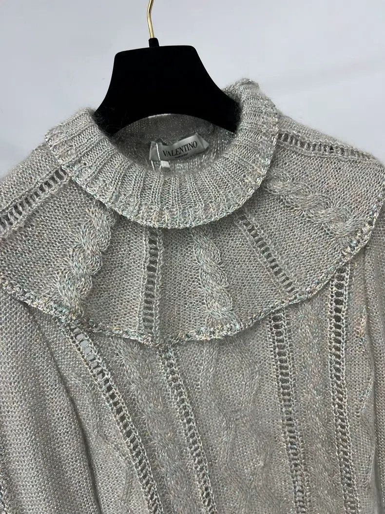 Valentino Valentino Grey ruffled collar knit sweater Size S / US 4 / IT 40 - 2 Thumbnail