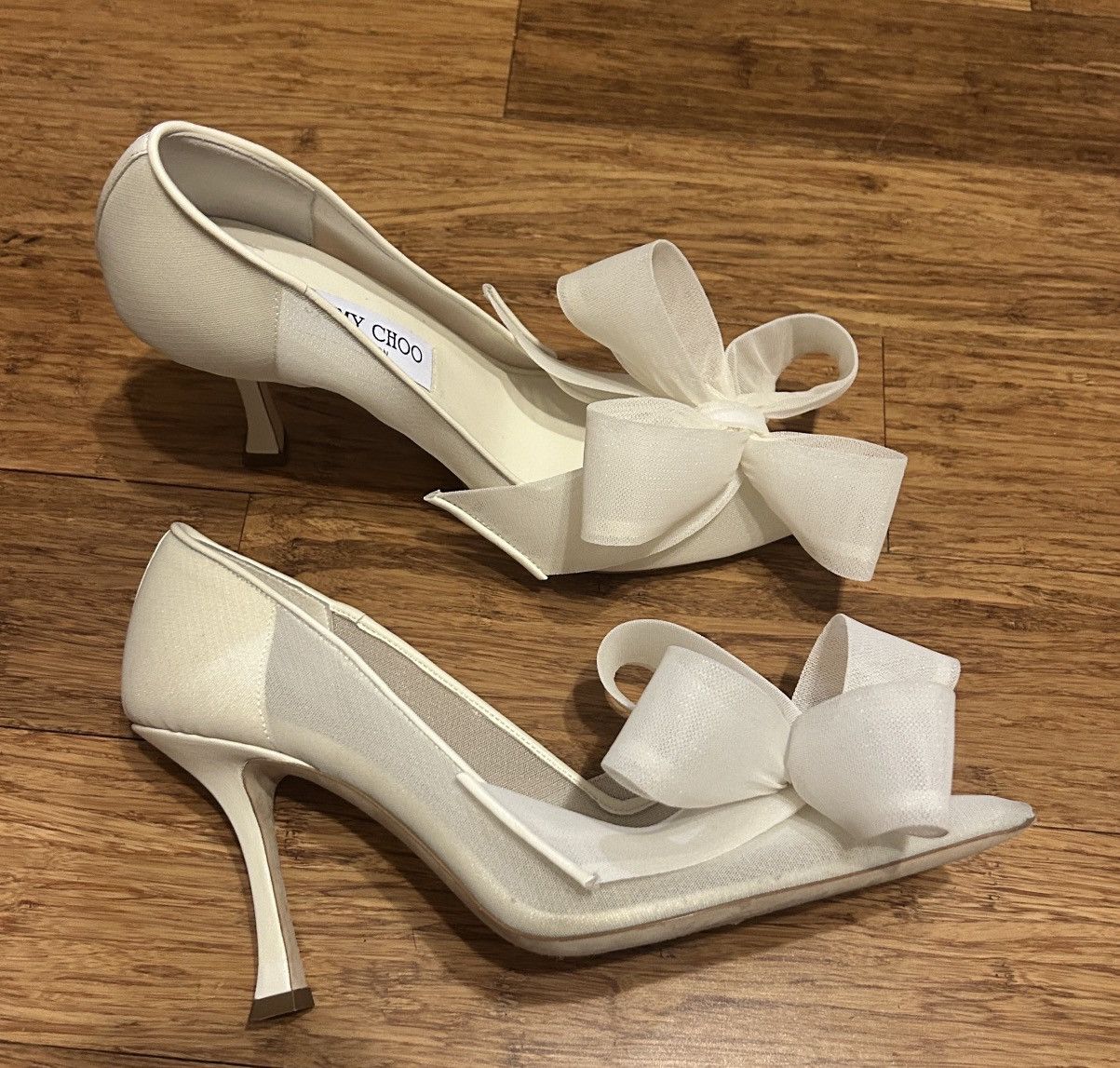 Jimmy Choo Jimmy Choo Staz Bow Mesh Pointed Pumps size 39.5 Ivory Size US 9.5 / IT 39.5 - 3 Thumbnail