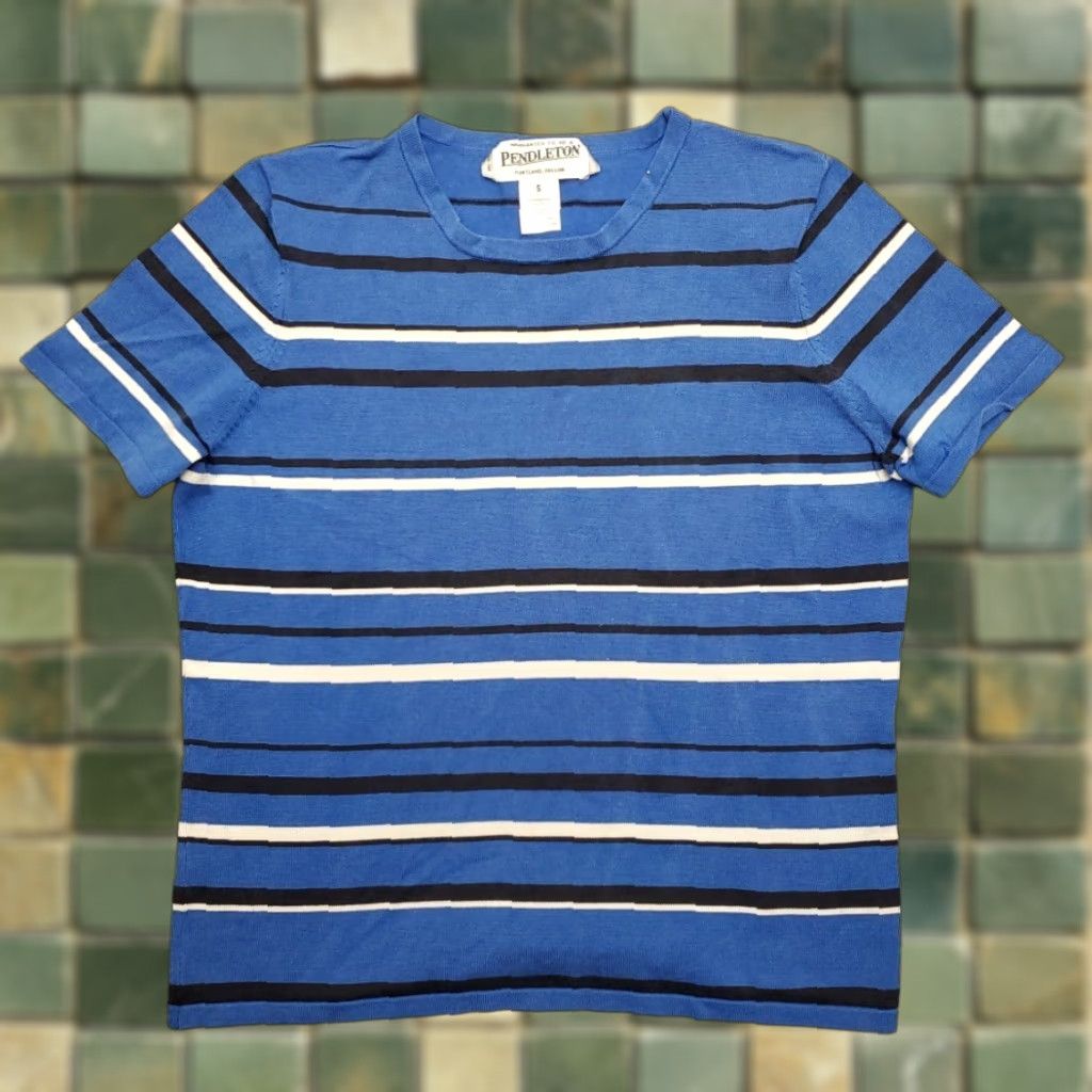 Pendleton VINTAGE Pendleton Shirt Women Small Blue Striped Knit Silk Blend Short Sleeve Minimalist Size S / US 4 / IT 40 - 1 Thumbnail