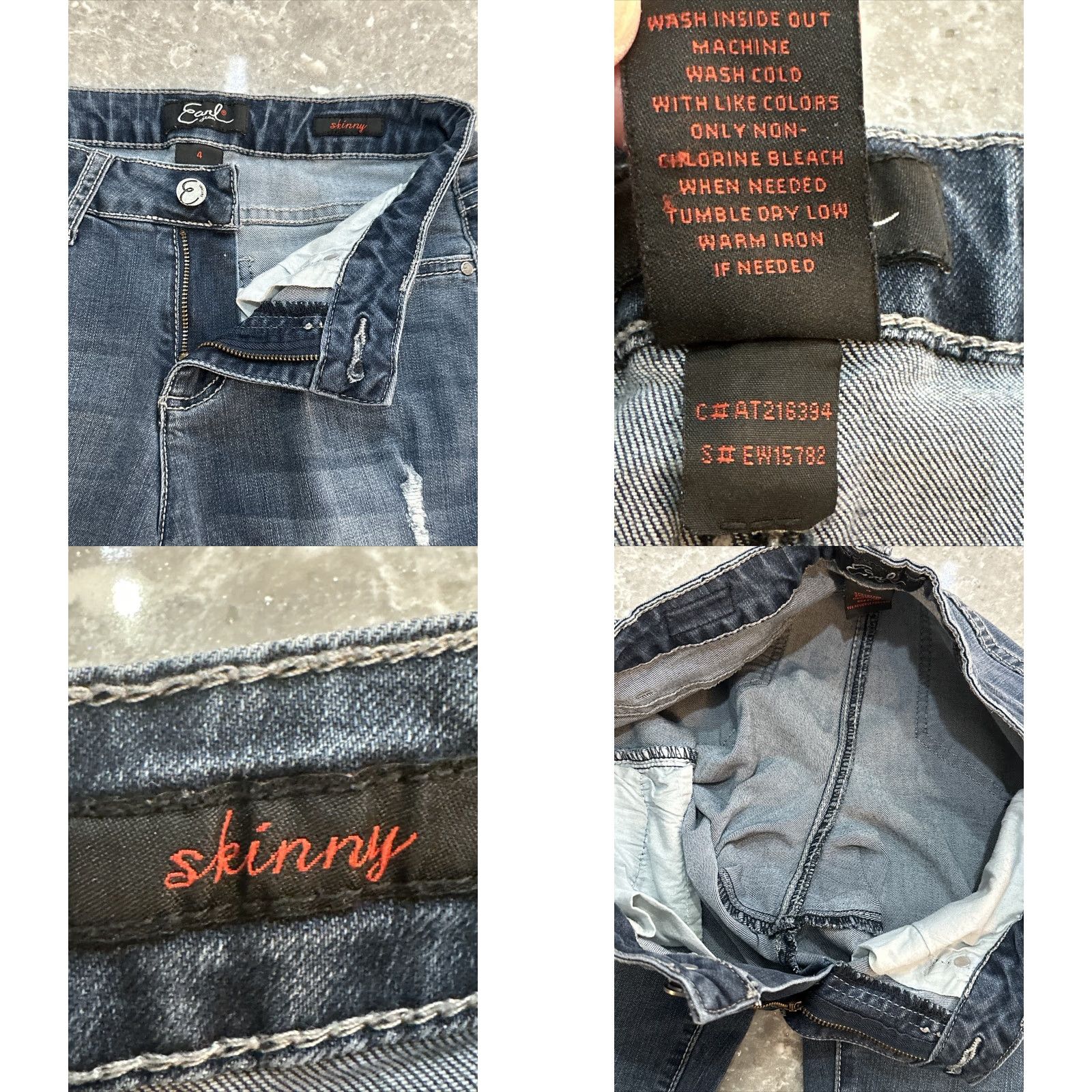 Vintage Earl Jeans Skinny Jeans Medium Wash Low Rise Stretch Denim 5-Pocket Zip 26x29 Regular Women US Flag Theme Size 27" / US 4 / IT 40 - 9 Thumbnail