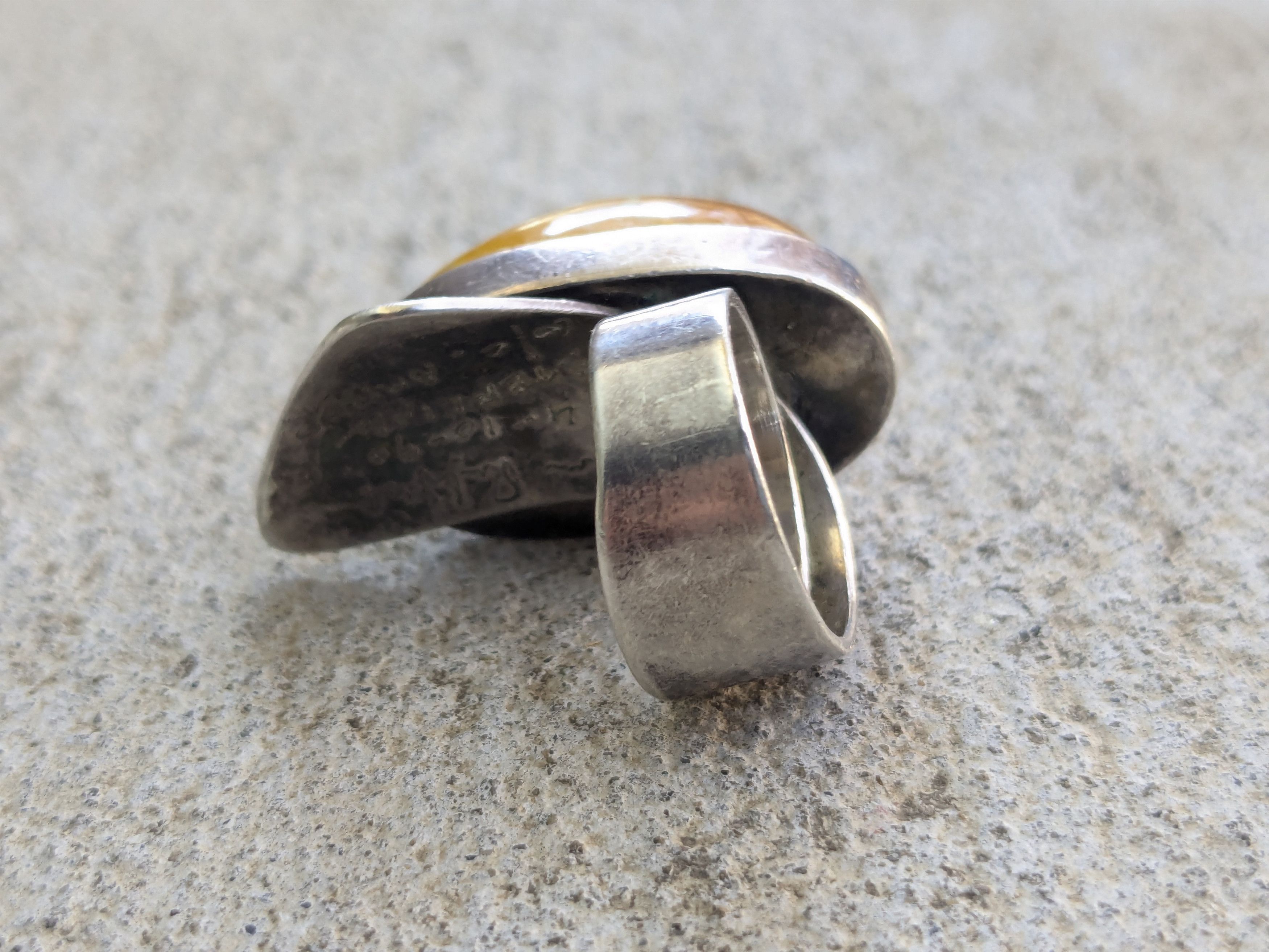 Jewelry Vintage Sterling Silver Ring Amber 5.75 Asymmetrical Size ONE SIZE - 4 Thumbnail