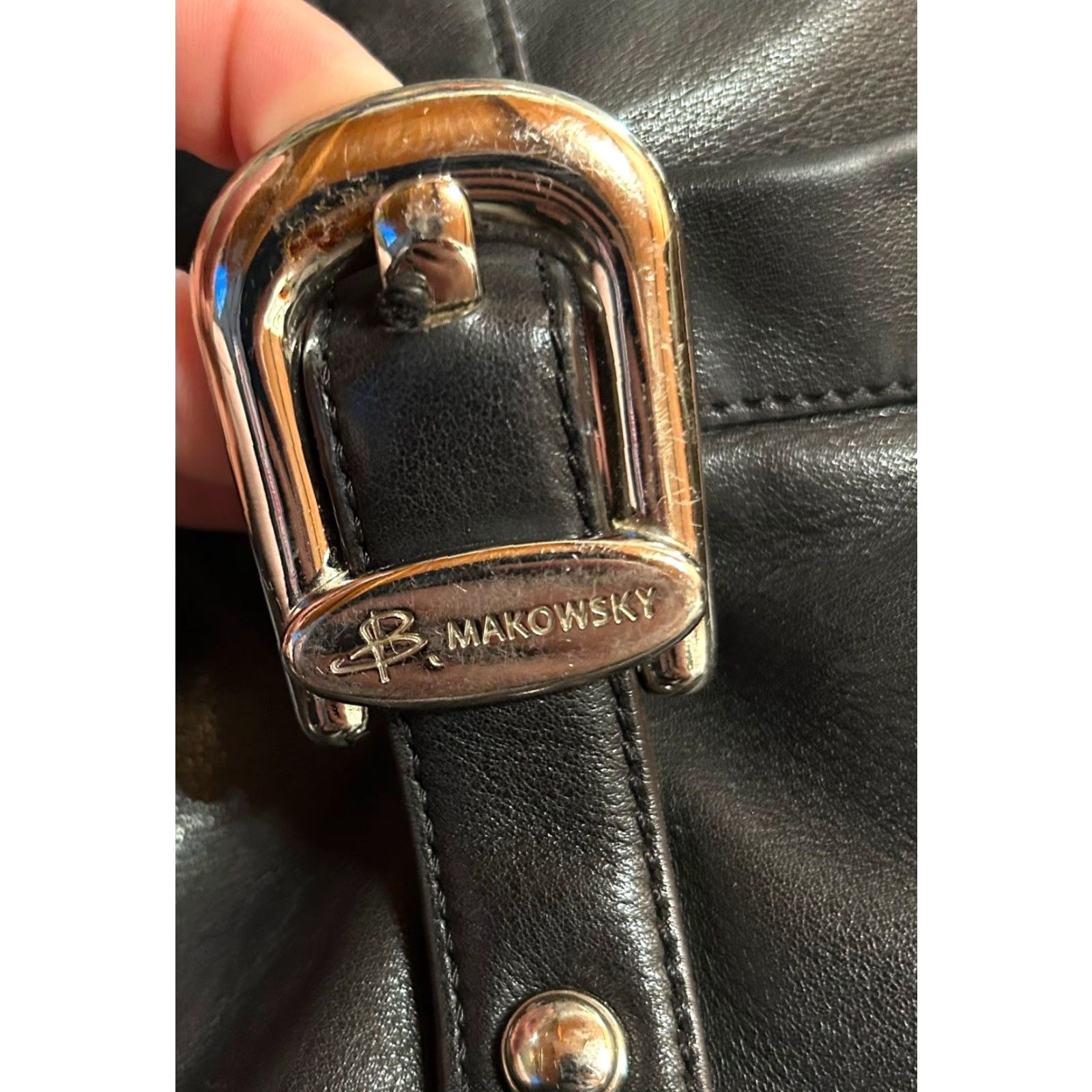 Vintage B. Makowsky Black Leather Shoulder Handbag Women Purse Read Hobo Tote Bag Womens Medium Black Leather Hobo Bag Ladies Vintage No Size ONE SIZE - 5 Thumbnail