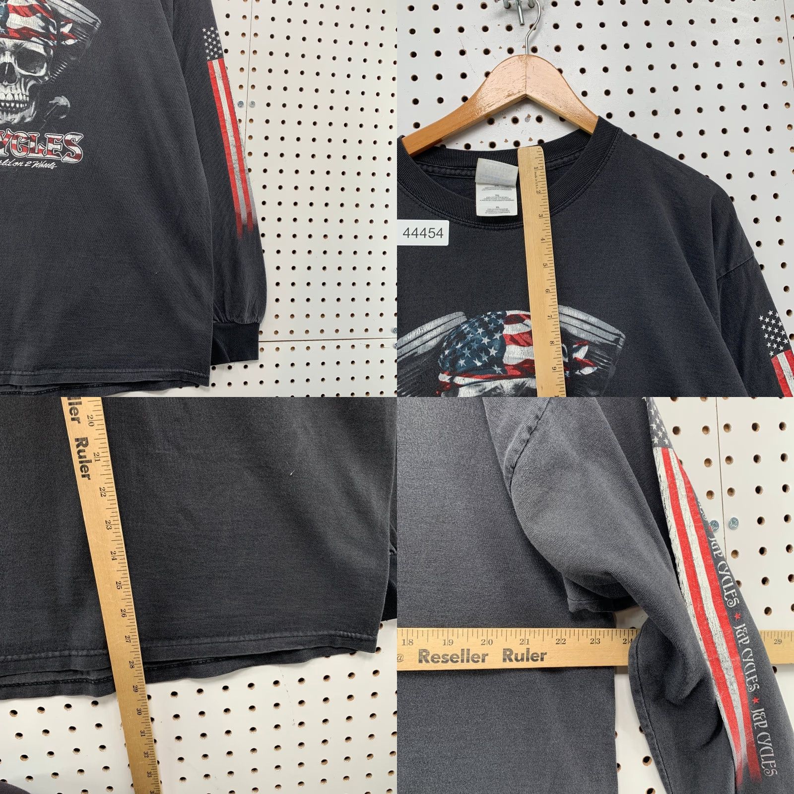 Gildan VINTAGE J&P Cycles Skull USA Flag T Shirt Mens XL Black Long Sleeve Crew Neck Cotton T-Shirt Mens XL Skull USA Flag 90s Motorcycle Graphic Size US XL / EU 56 / 4 - 8 Thumbnail