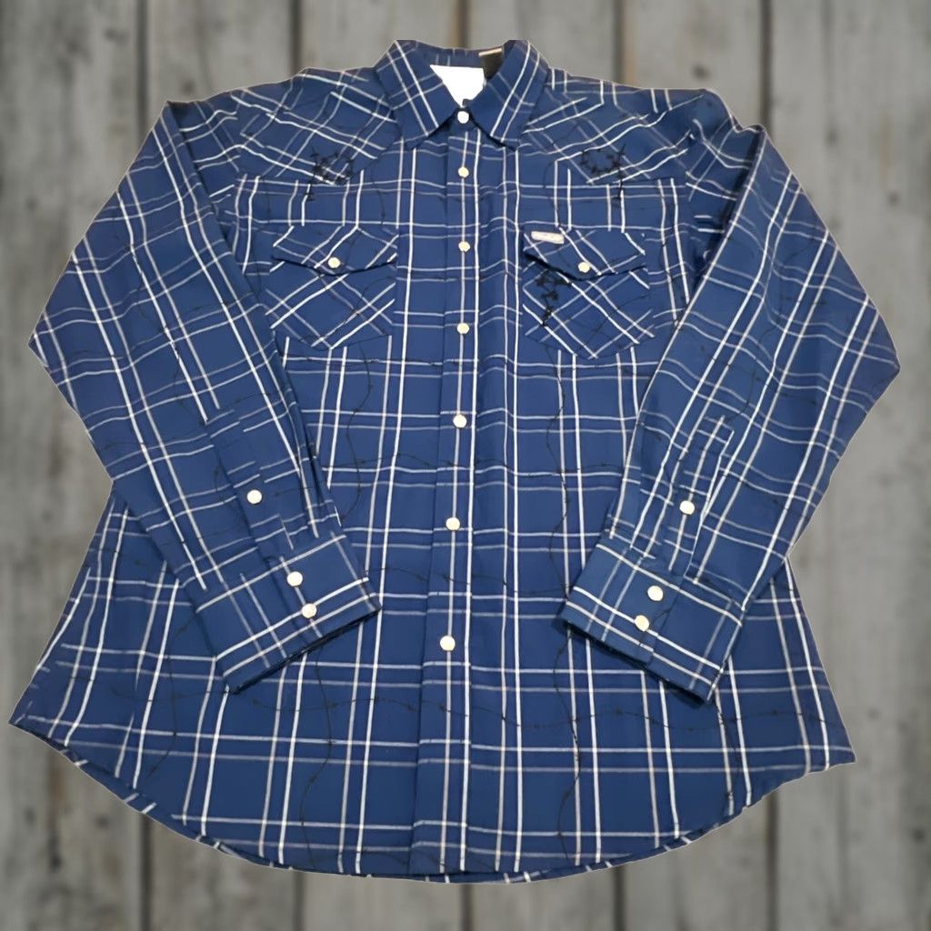Vintage Cowboy Hardware Western Shirt Men’s L Barbwire Blue Pearl Snap Rancher Shirt Size US L / EU 52-54 / 3 - 1 Thumbnail